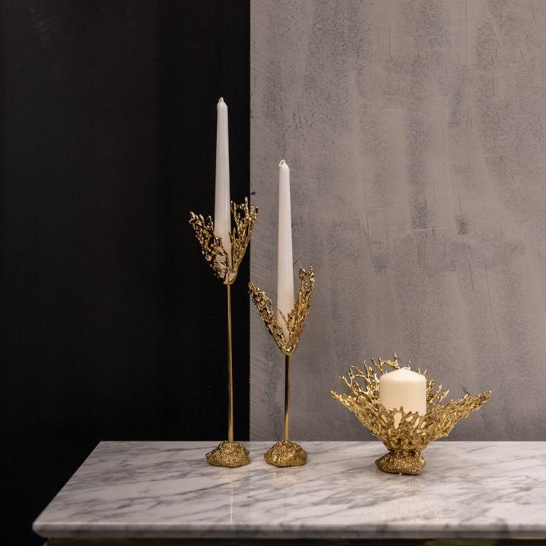 Polished Maris – Sculptural Gold Candlestick Inspired by Ocean Coral For Sale