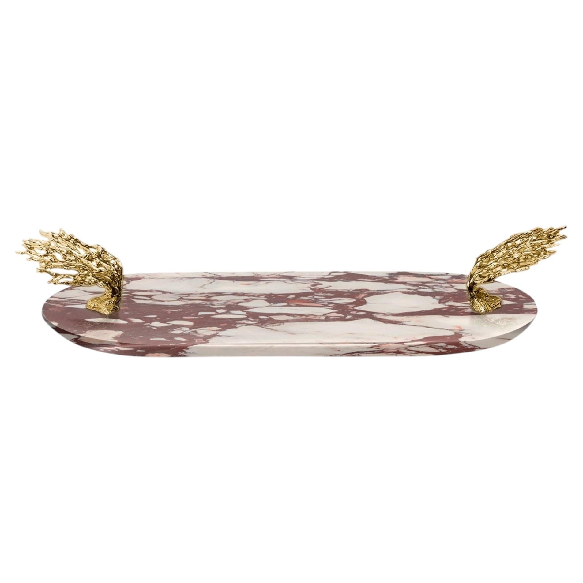 Maris Sculptural Tray in Brass with Calacatta Viola Marble