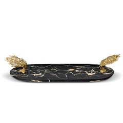 Bandeja Maris - Bandeja Decorativa de Latón con Base de Mármol Portoro