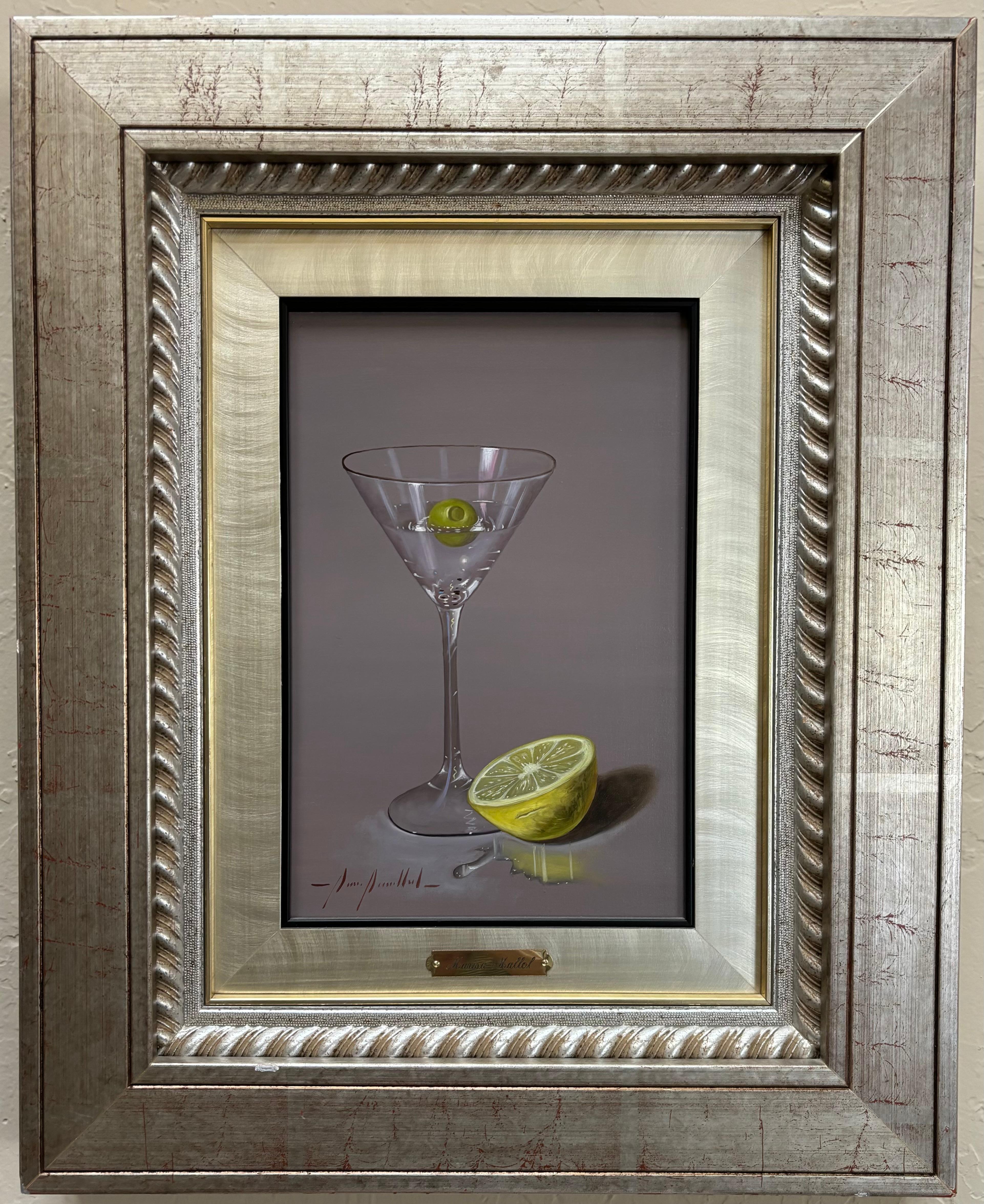 MARISA MALLOL Nature morte Verre à Martini Olive Citron vert ARTISTE FEMELLE ESPAGNOLE Réalisme - Painting de Marisa Mallol