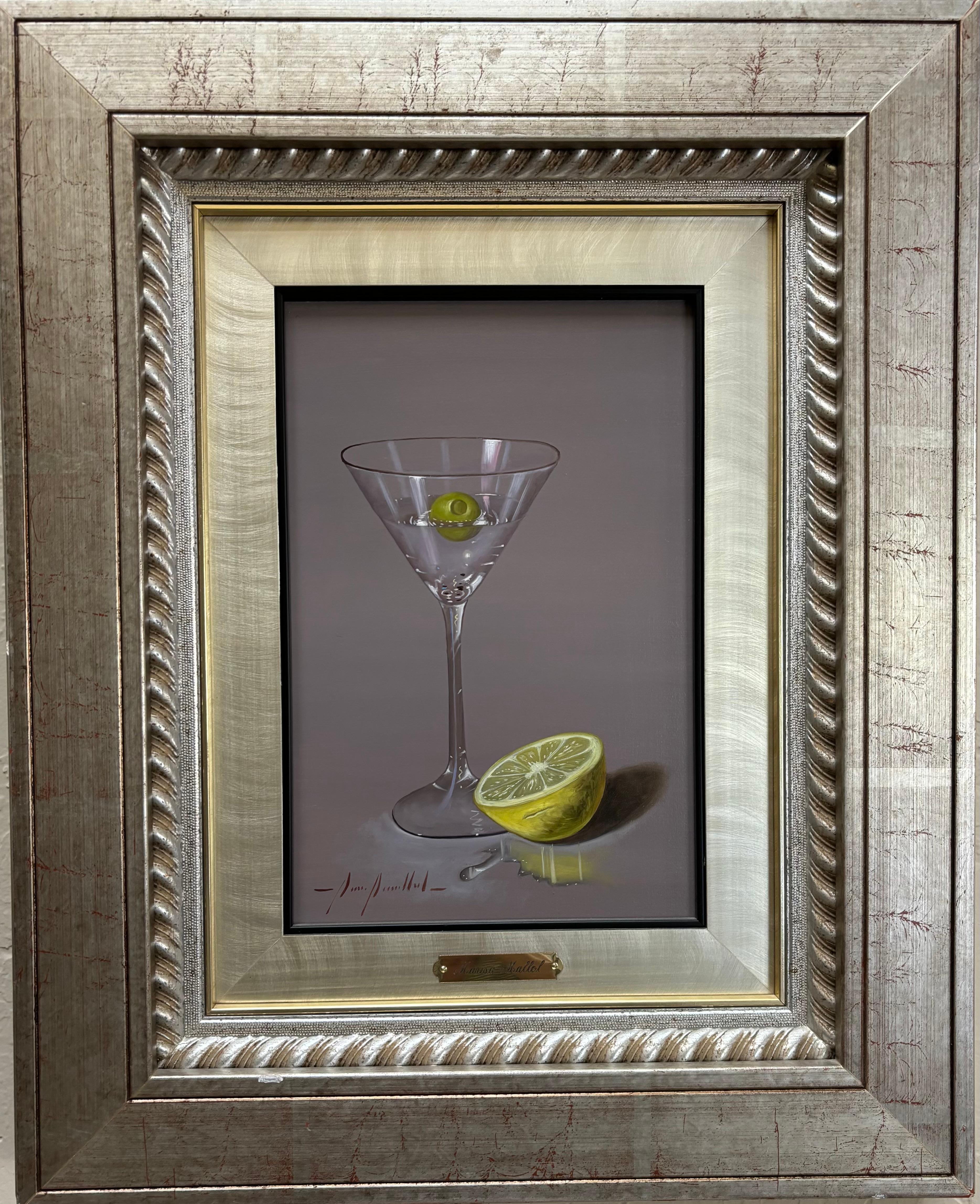 MARISA MALLOL Nature morte Verre à Martini Raisins FEMME ARTISTE ESPAGNOLE peinture à l'huile - Painting de Marisa Mallol