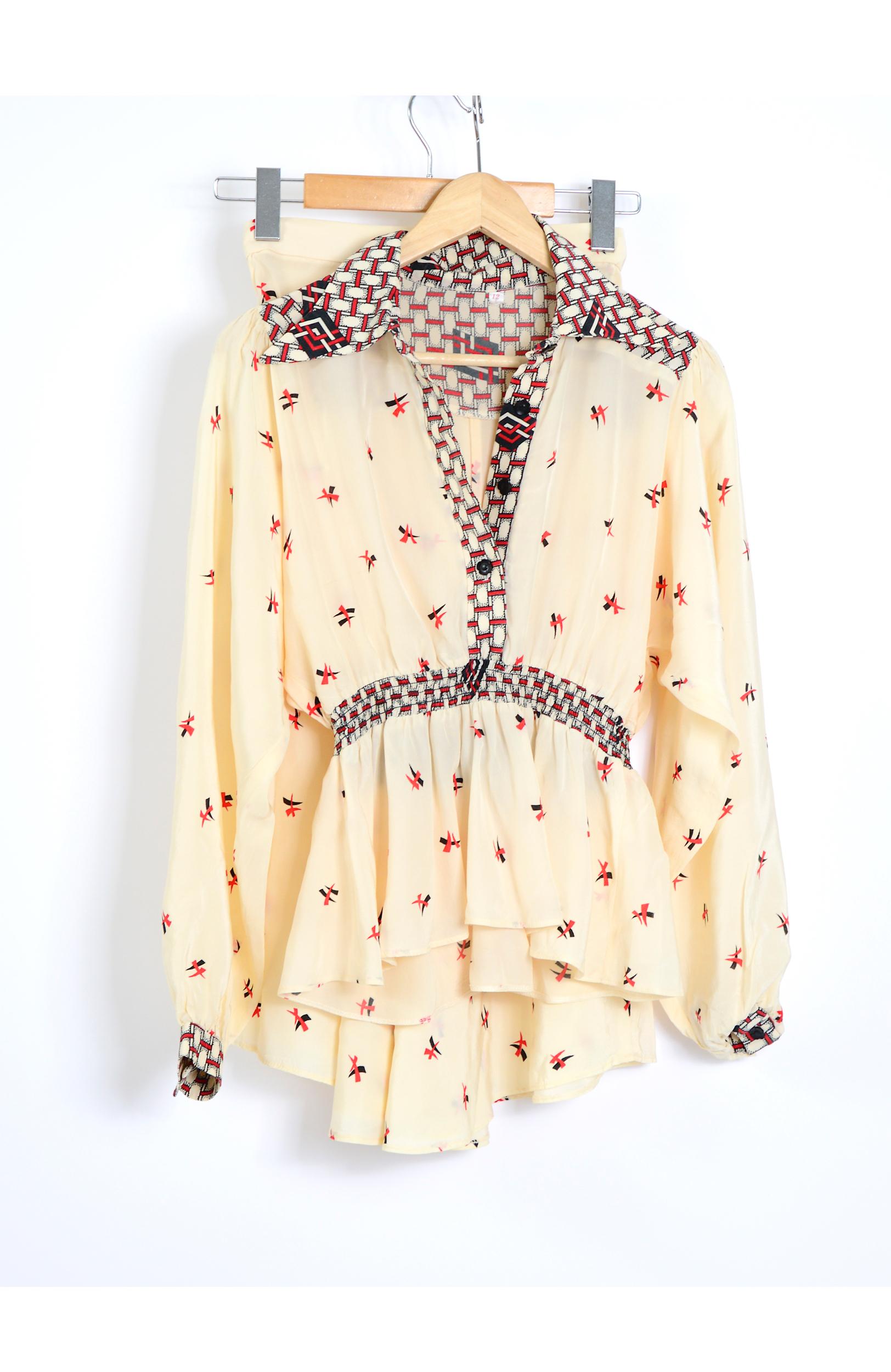Marisa Martin Knightsbridge vintage 1970s silk blouse and skirt ensemble  For Sale 1