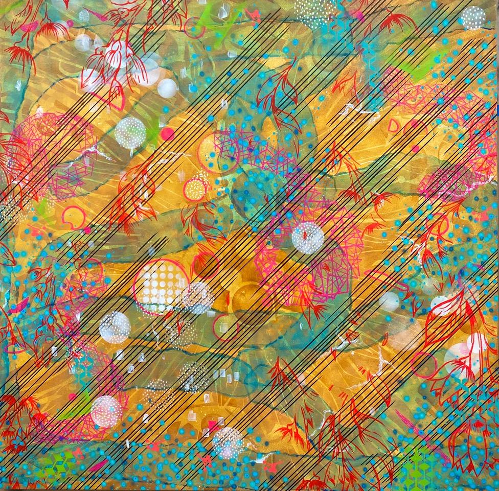 Marischa Slusarski Abstract Painting - Ribbon Snakes and Lemon Grass Float the Spiral Seabed