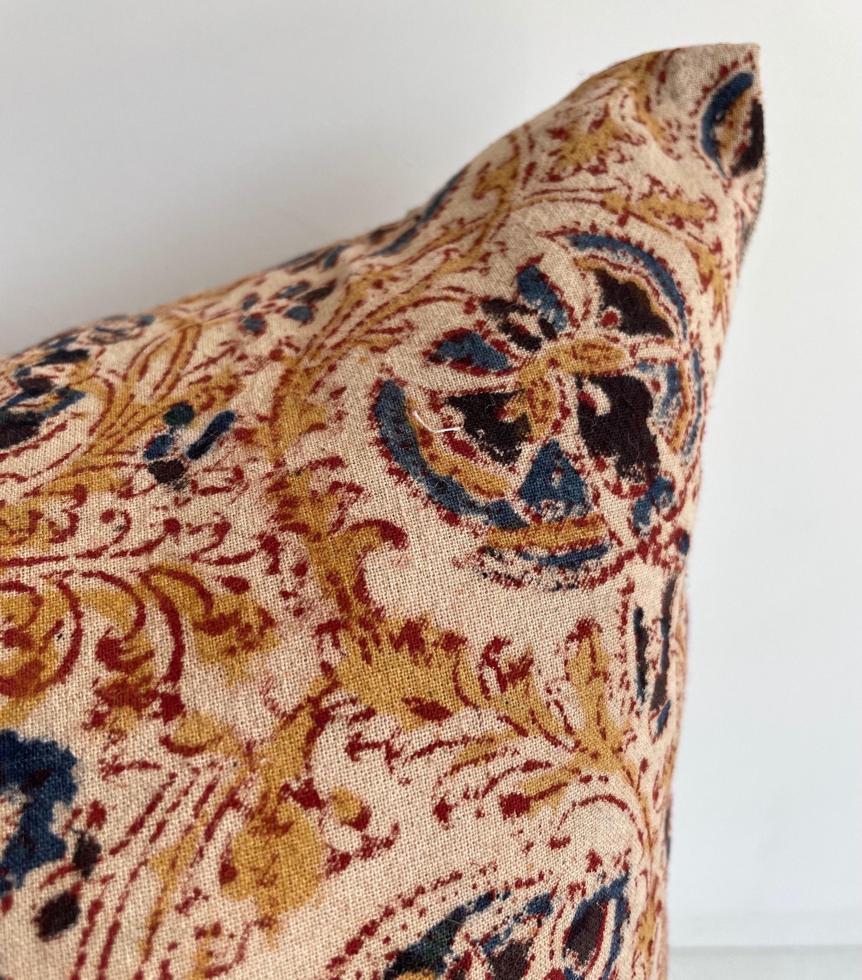 Marise Hand Block-Printed Lumbar Pillow In New Condition For Sale In Brea, CA