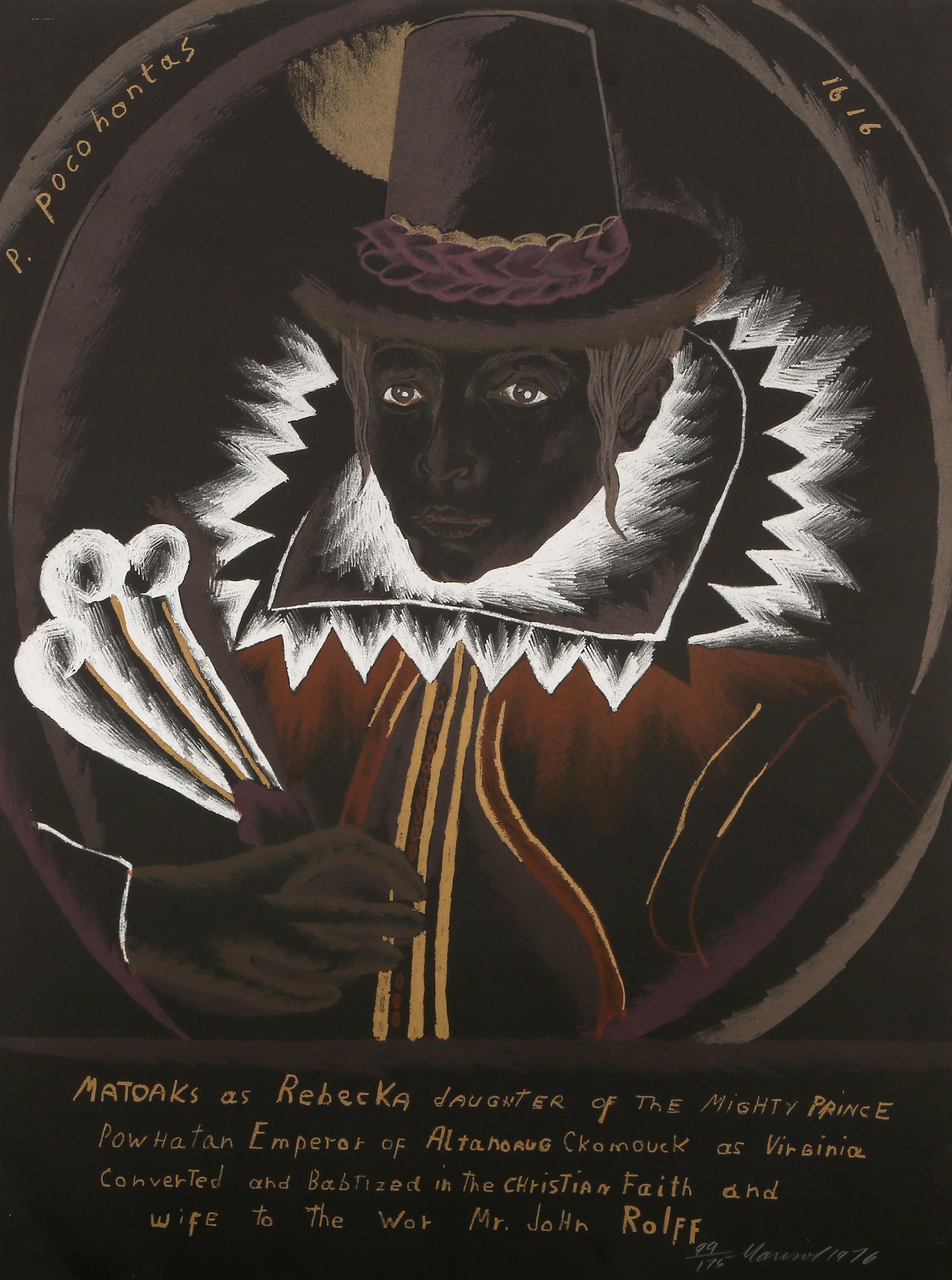 Marisol Escobar, French/Venezuelan (1930 - 2016) - Pocahontas, Portfolio:  Bicentennial portfolio, "An American Portrait, 1776 - 1976", Year:  1976, Medium:  Lithograph on BFK Rives, signed, numbered and dated in pencil, Edition:  99/175, Size:  26