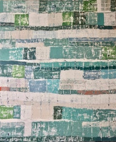"Gather Around" Abstract encaustic painting with white and greens