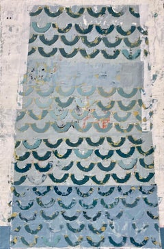 Abstraktes Enkaustik-Gemälde ""Light From the Coast" in Teal, Grau und Weiß
