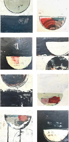 "Rise" Eight abstract encaustic paintings in black, white and reds