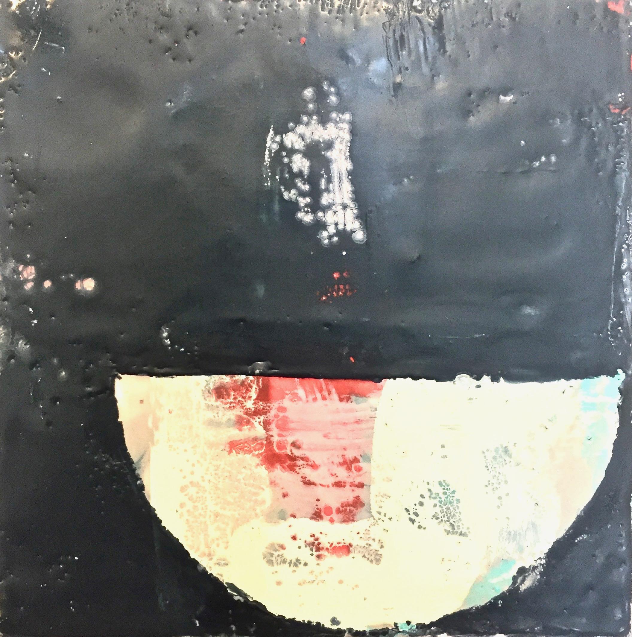 Marissa Voytenko Abstract Painting - "Rise IX" encaustic abstract painting in black, white and red