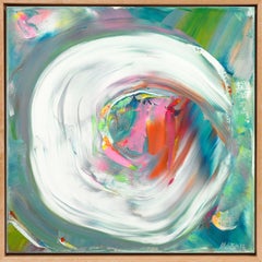 Backwards acrylic paint signed canvas abstract art investment green cream red