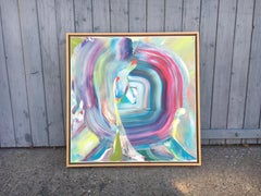 Unknown Ego acrylic paint signed canvas abstract art investment green red purple