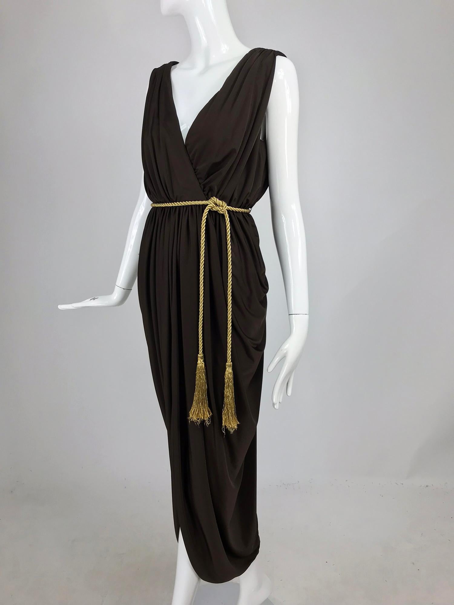 Marita by Anthony Muta Plunge Neck Jersey Petal Hem Maxi Dress 1970s NWT 6