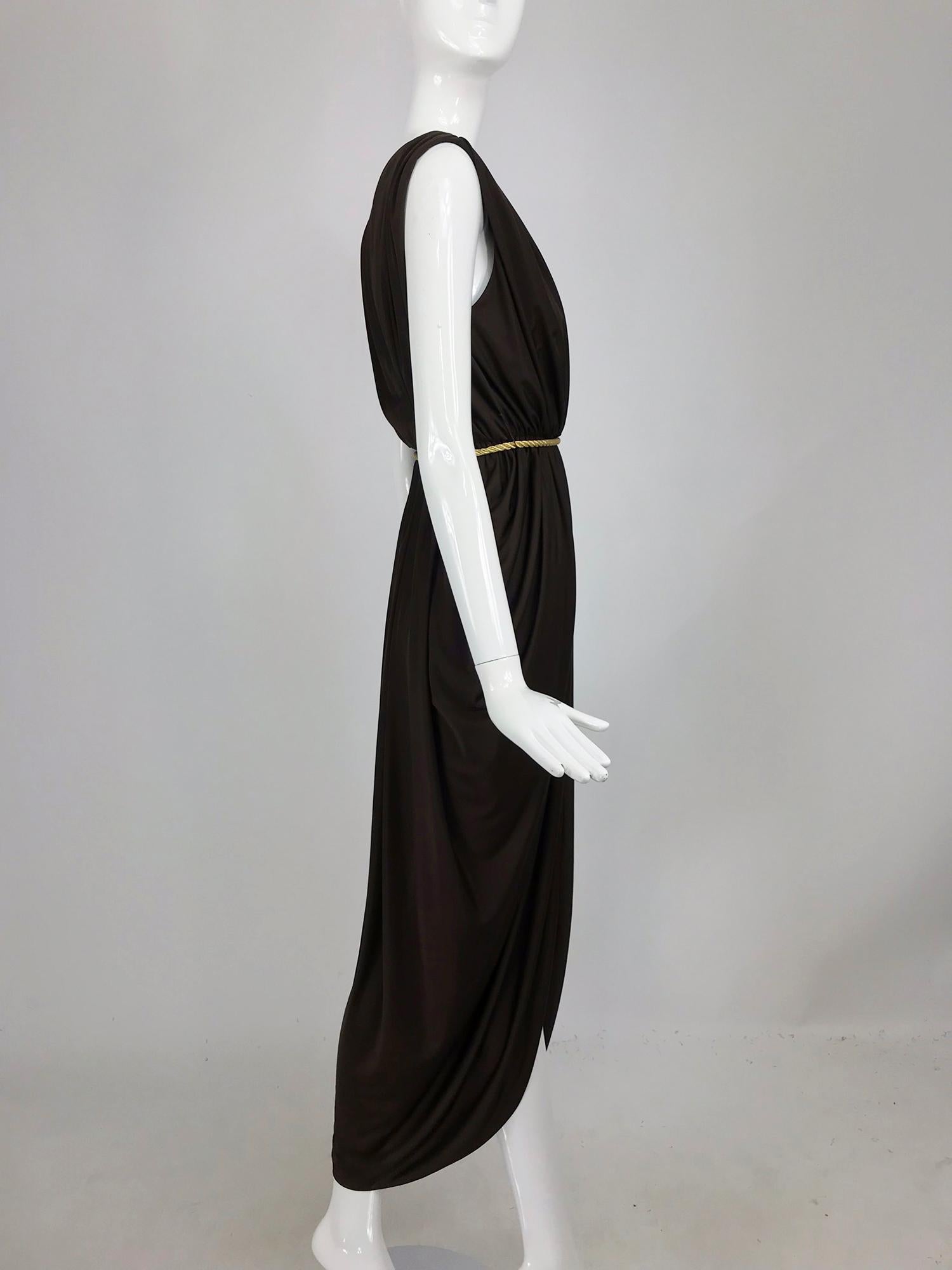 Black Marita by Anthony Muta Plunge Neck Jersey Petal Hem Maxi Dress 1970s NWT