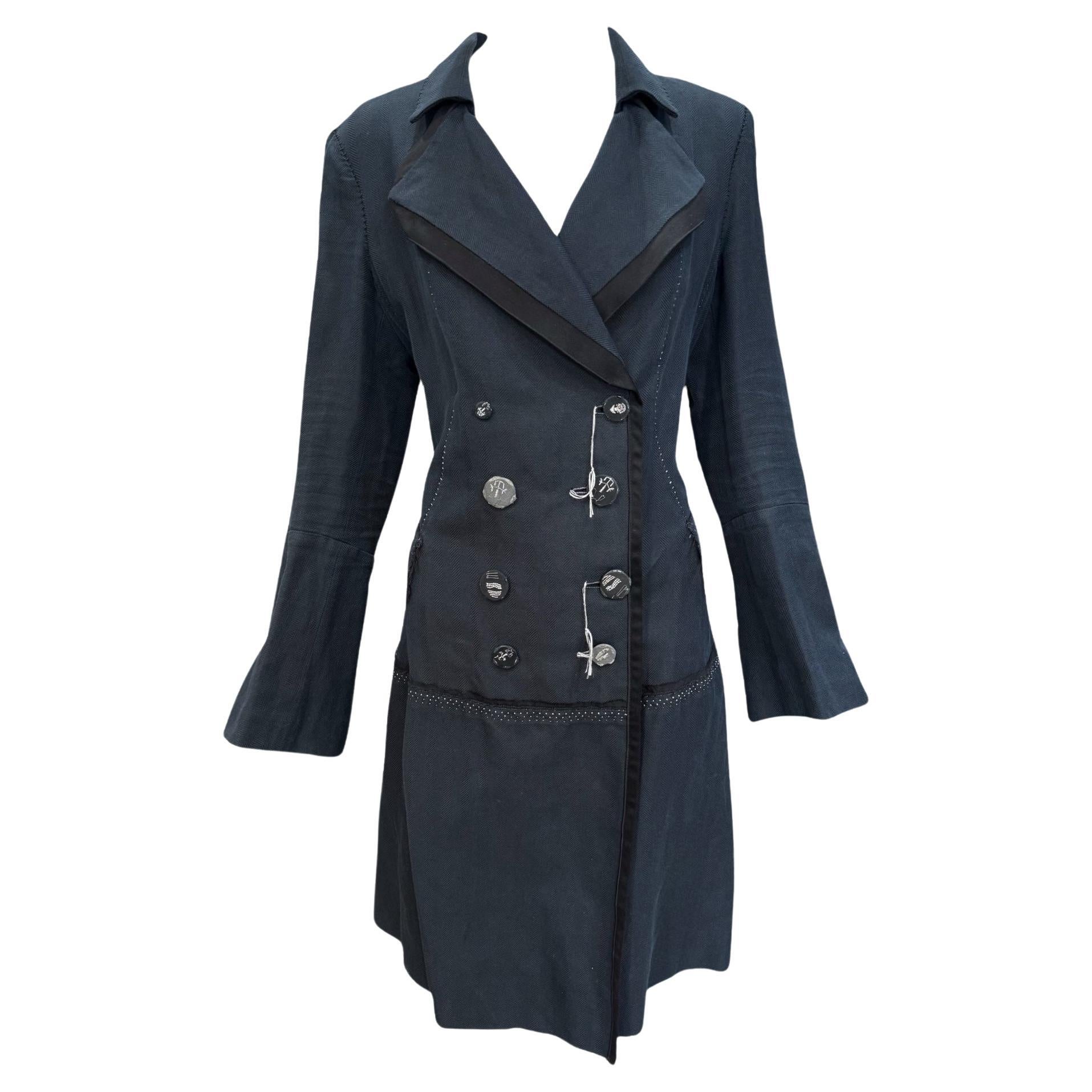 Marithe et Francois Girbaud Indigo Double Breasted Trench Coat, 2000s For Sale