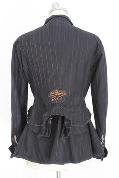 Marithe Francois Girbaud Black Beige Cotton Striped Jacket