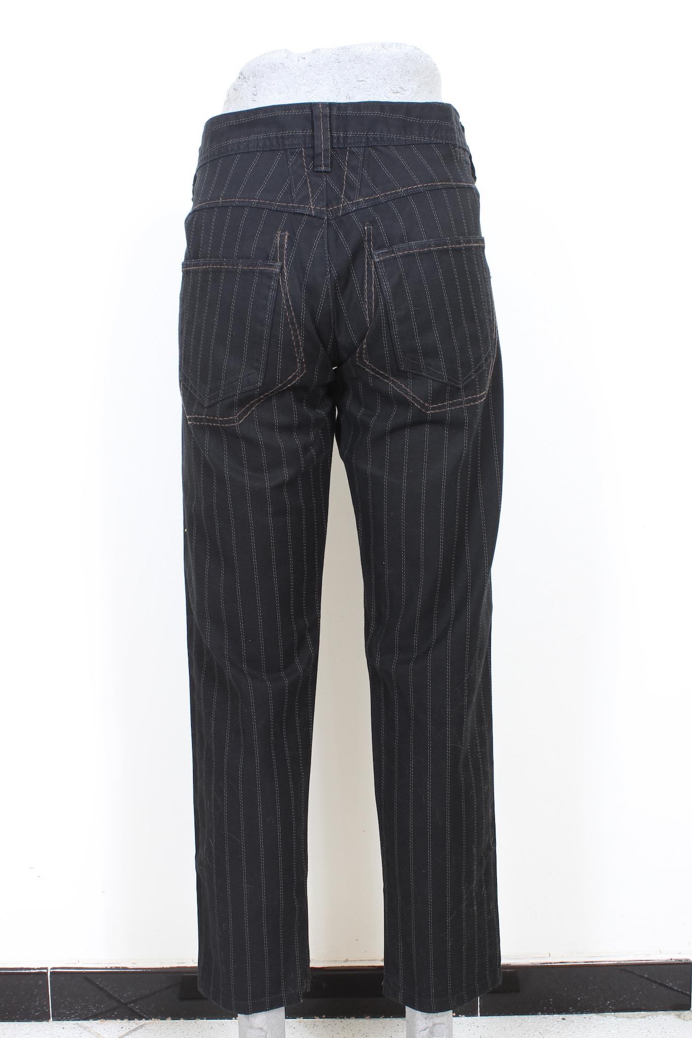 Marithe Francois Girbaud Black Pinstripe Cotton Trousers 90s In Excellent Condition In Brindisi, Bt