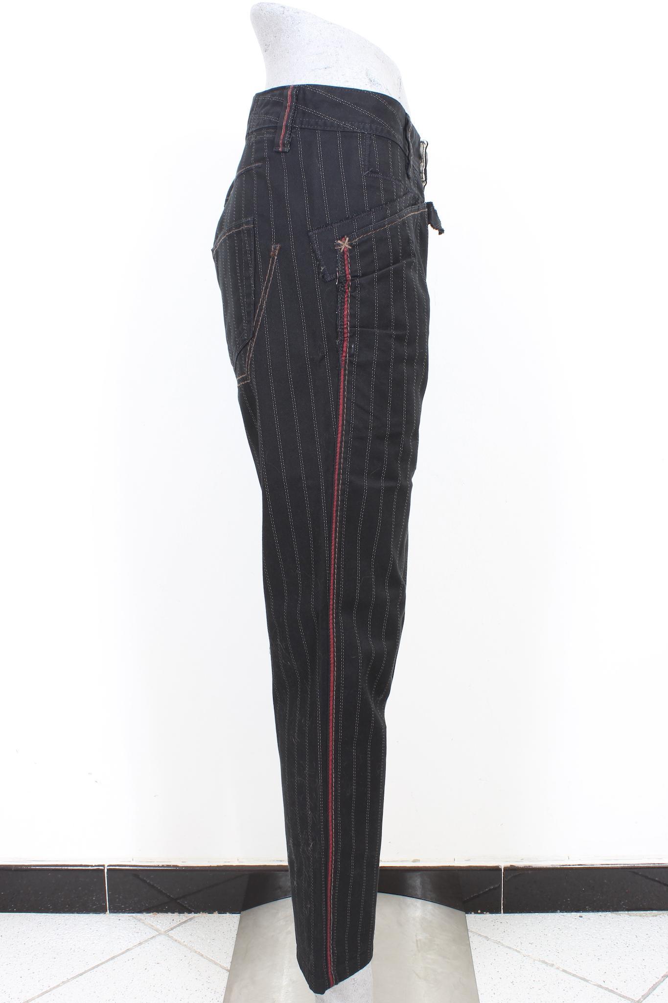 Women's Marithe Francois Girbaud Black Pinstripe Cotton Trousers 90s