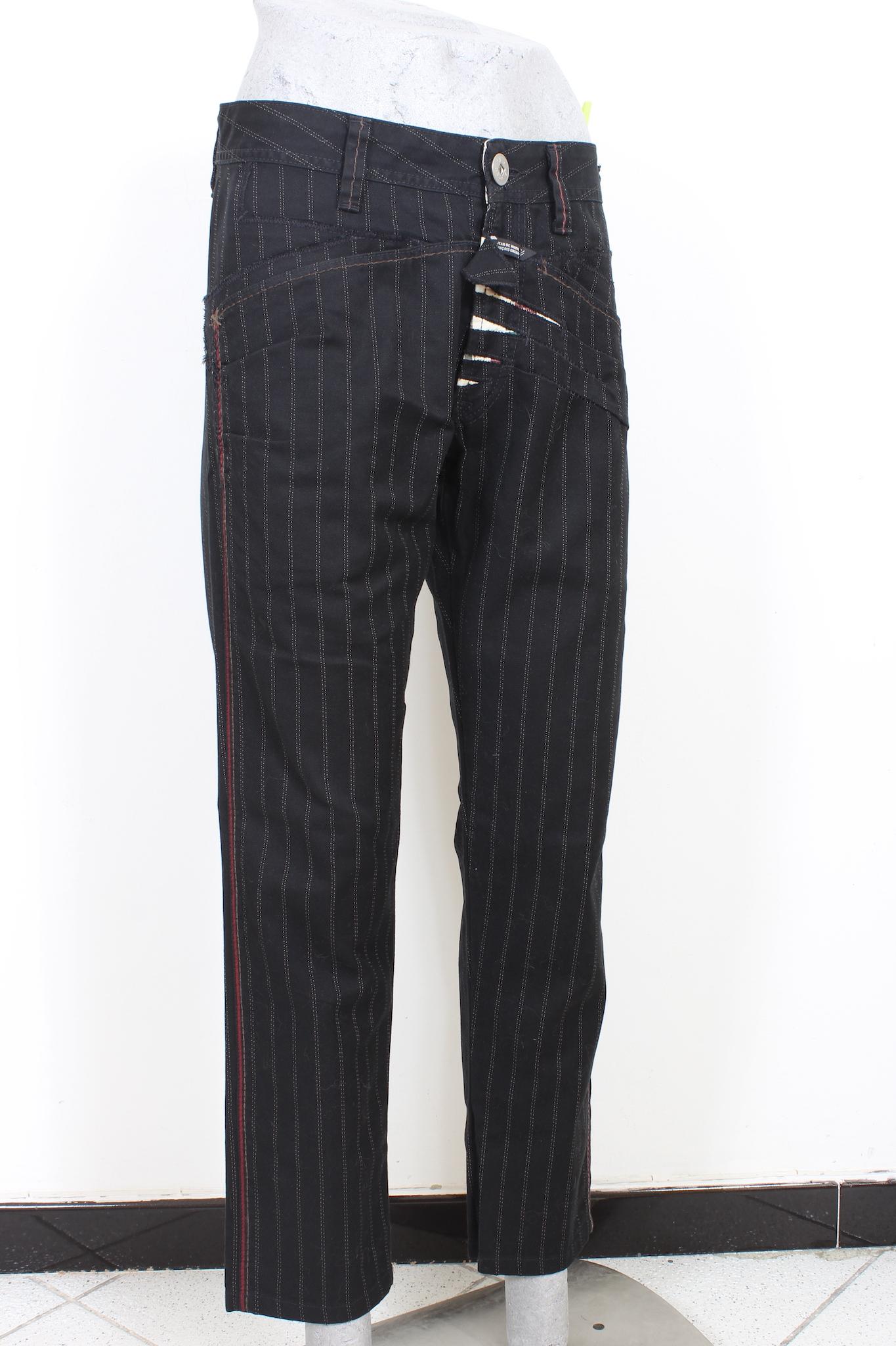 Marithe Francois Girbaud Black Pinstripe Cotton Trousers 90s 1