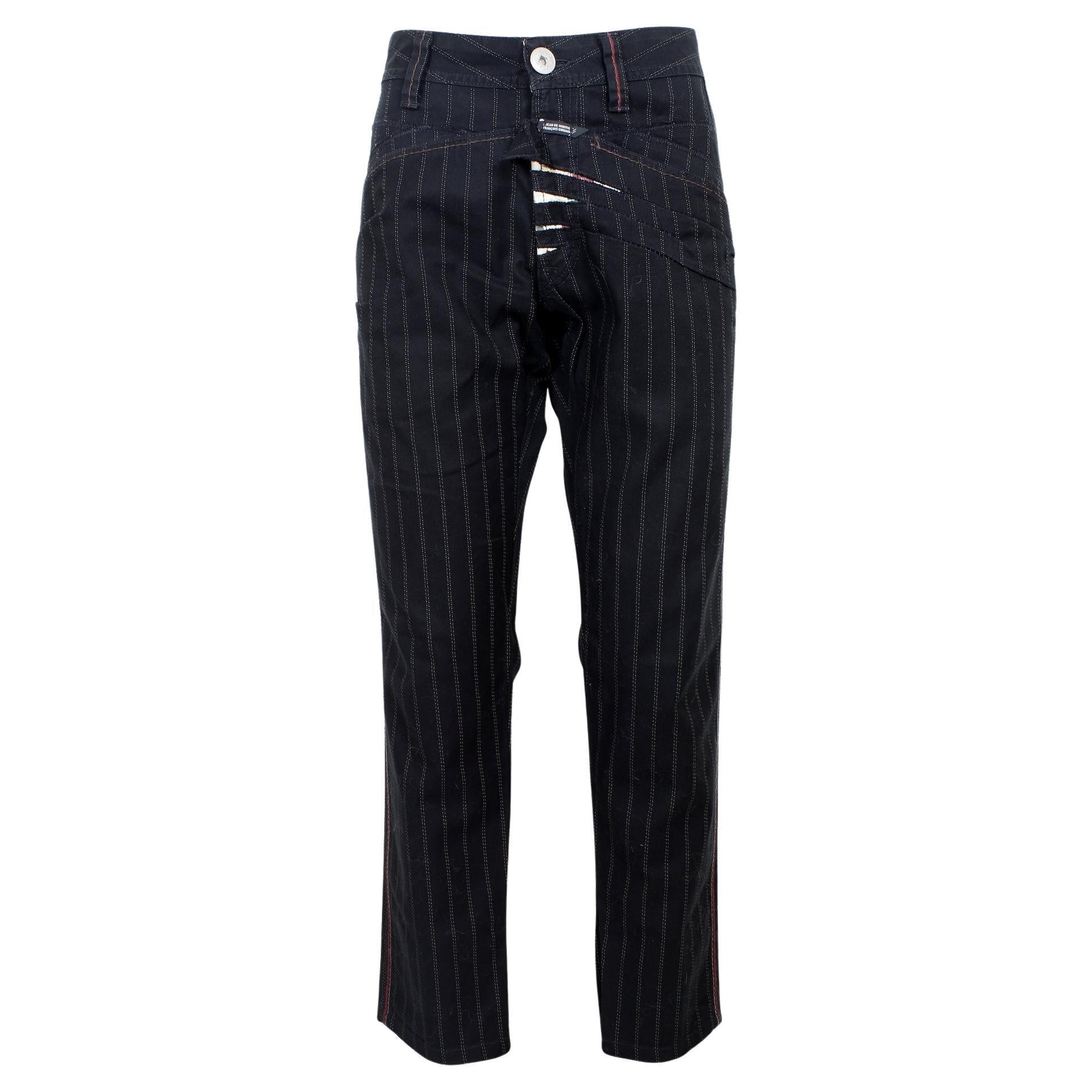 Marithe Francois Girbaud Black Pinstripe Cotton Trousers 90s