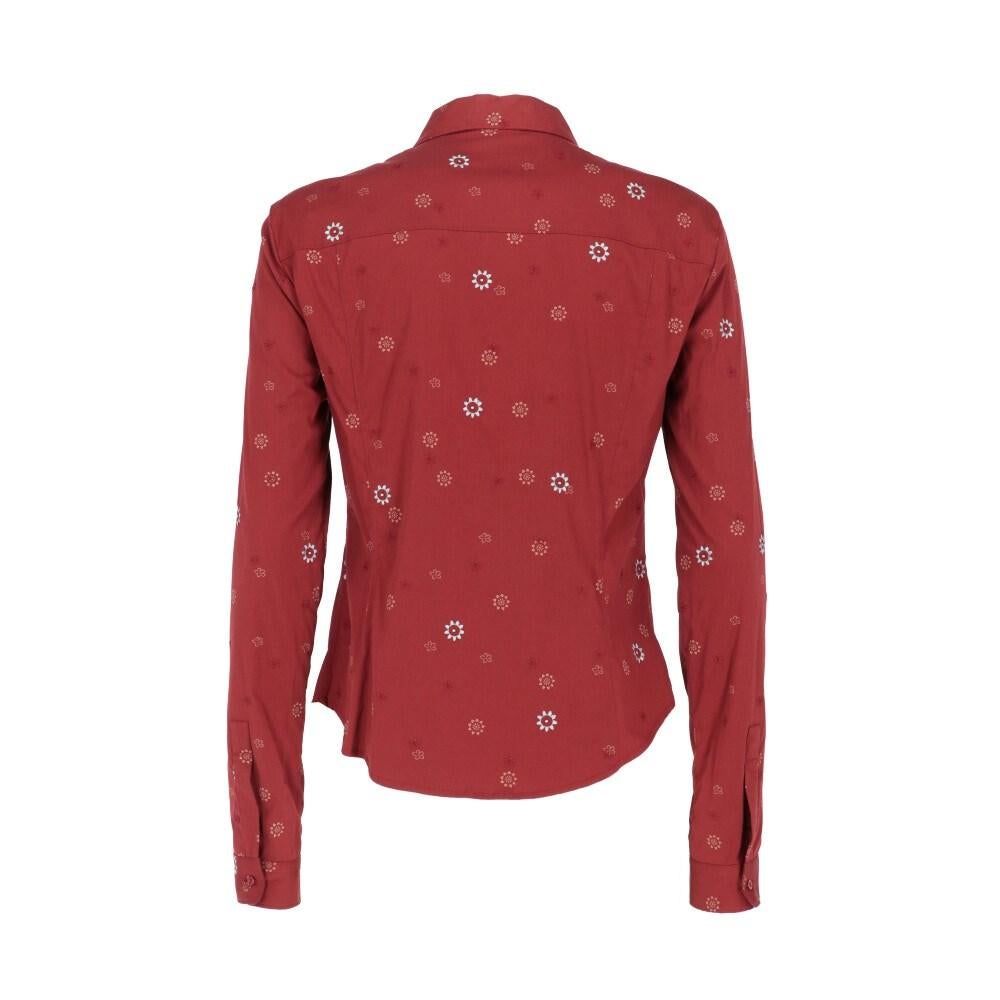 Marithé + François Girbaud brick red blend cotton 2000s slim fit shirt. Classic collar, front buttoning and buttoned cuffs. Floral print and embroideries.

Flat measurements size 46 IT
Height: 58 cm
Bust: 45 cm
Sleeves: 60 cm
Shoulders 42