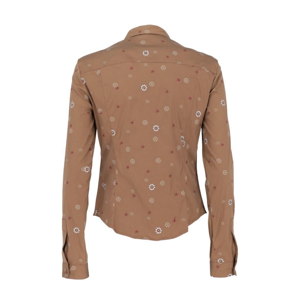 Marithé + François Girbaud brown blend cotton 2000s slim fit shirt. Classic collar, front buttoning and buttoned cuffs. Floral print and embroideries.

Size: 44 IT

Flat measurements
Height: 56 cm
Bust: 43 cm
Sleeves: 60 cm
Shoulders: 41 cm

Product