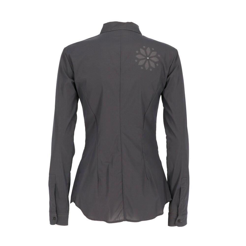 Marithé + François Girbaud charcoal grey 2000s slim fit shirt. Classic collar, front buttoning and buttoned cuffs. Floral print embellished with sequins and beads.

Flat measurements size: 40 IT
Height: 66 cm
Bust: 41 cm
Sleeves: 60 cm
Shoulders: 39
