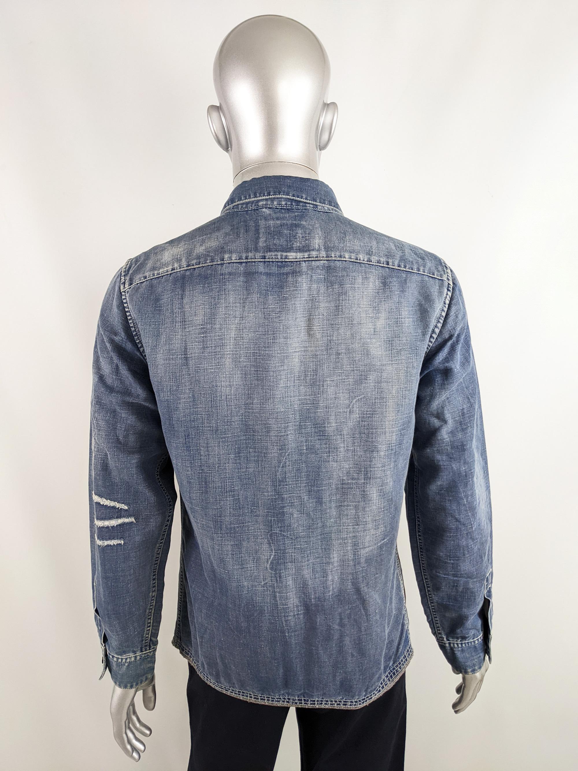Marithé & Francois Girbaud Vintage Mens Blue Denim Deconstructed Jean Jacket In Good Condition In Doncaster, South Yorkshire