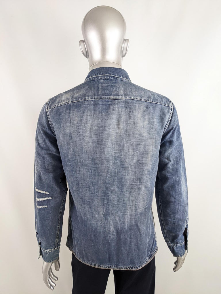 Marithé & Francois Girbaud Vintage Mens Blue Denim Deconstructed Jean Jacket For Sale 2