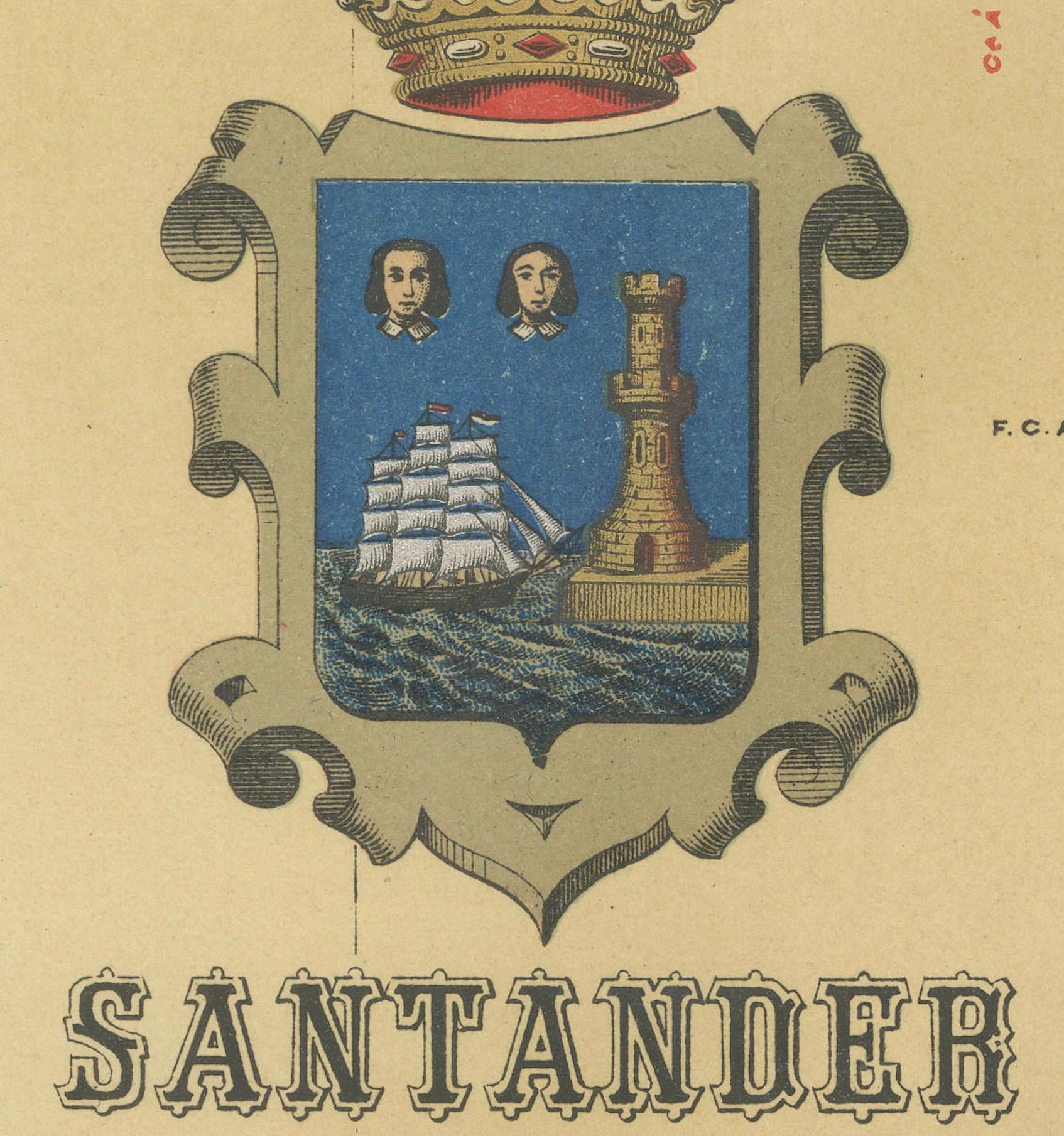 Maritime and Terrestrial Survey of Spanish Santander in 1901, An Original Map In Good Condition For Sale In Langweer, NL