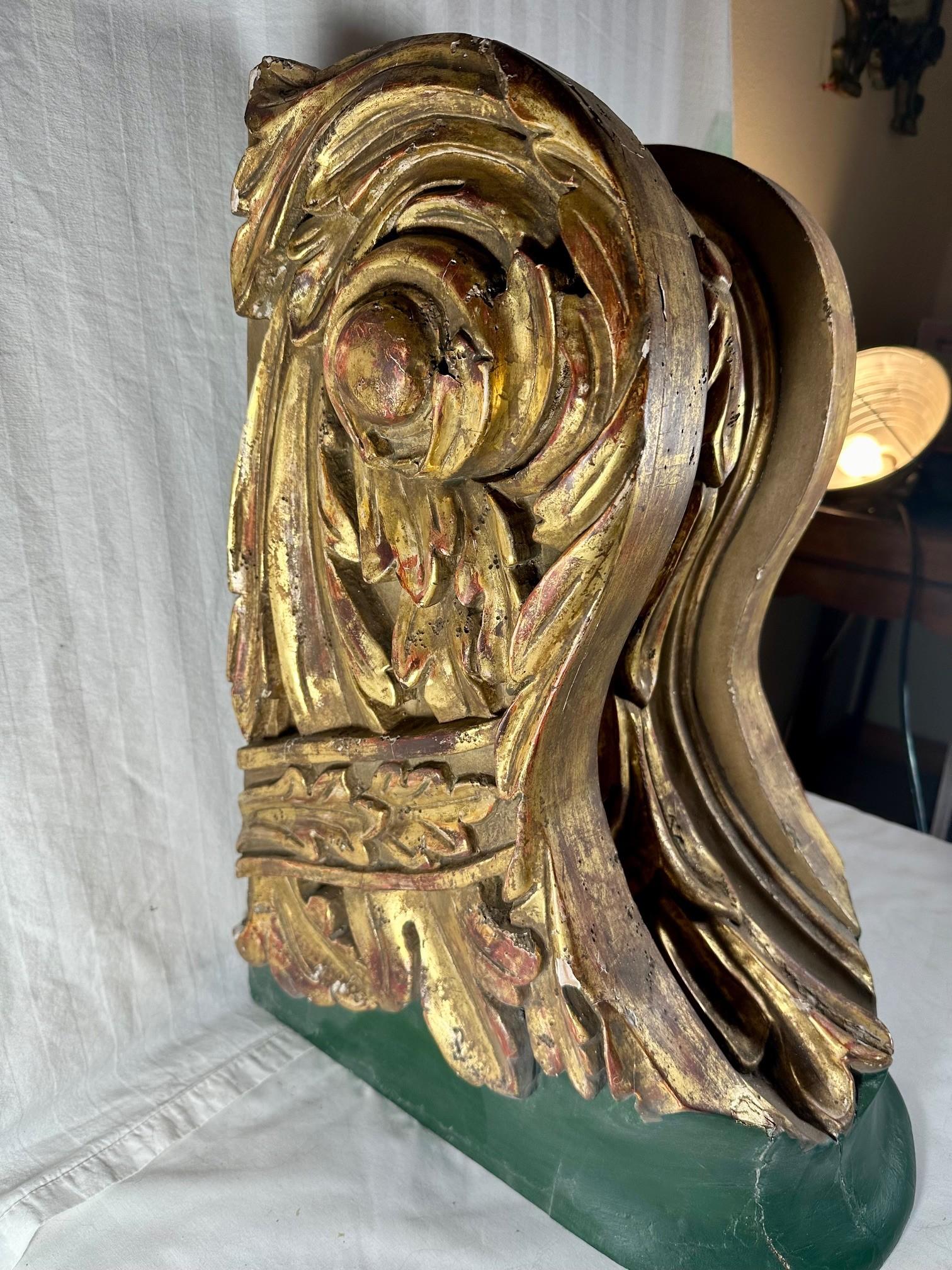 Maritime Antique Carved and Gilded Ships Billet Head. In Good Condition For Sale In Vero Beach, FL