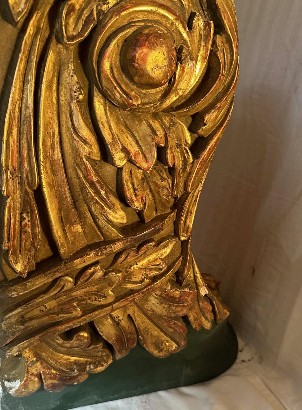 Wood Maritime Antique Carved and Gilded Ships Billet Head. For Sale