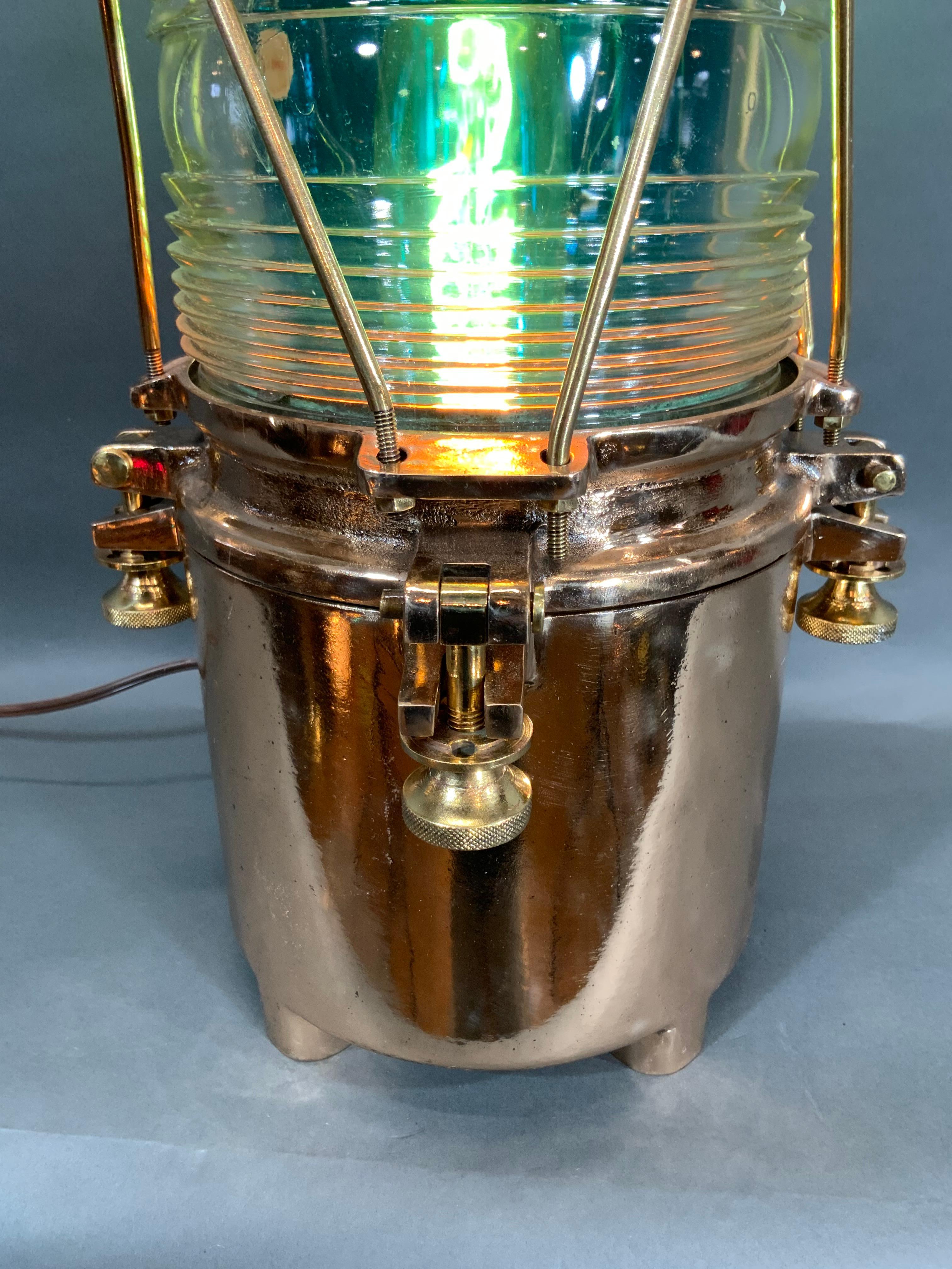 American Maritime Beacon of Solid Brass with Glass Fresnel Lens