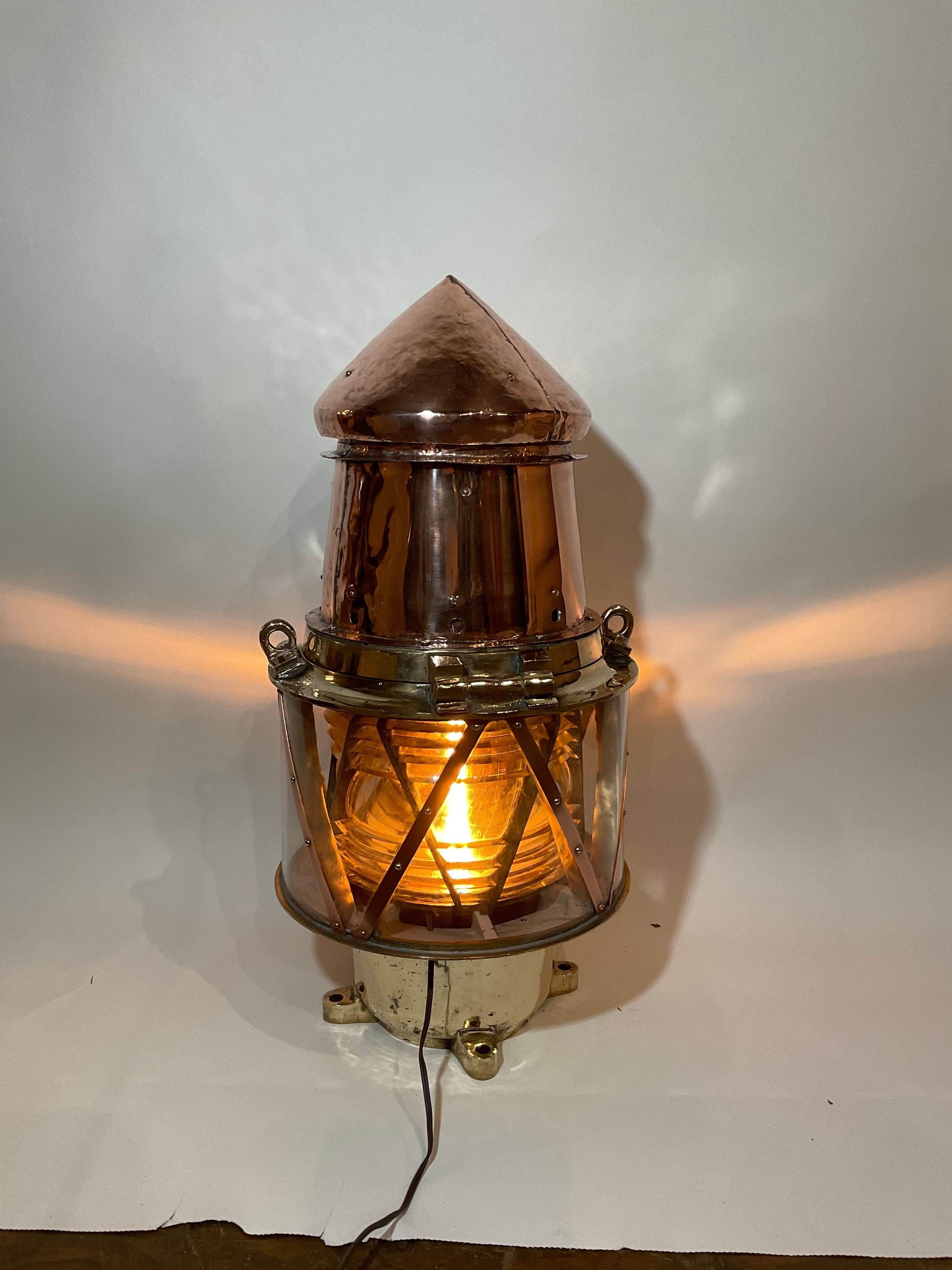 Bronze Maritime Beacon With Fresnel Lens For Sale