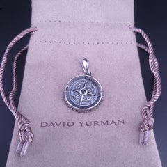 Maritime Compass Amulet Sterling Silver with Center Black Diamond, 20mm