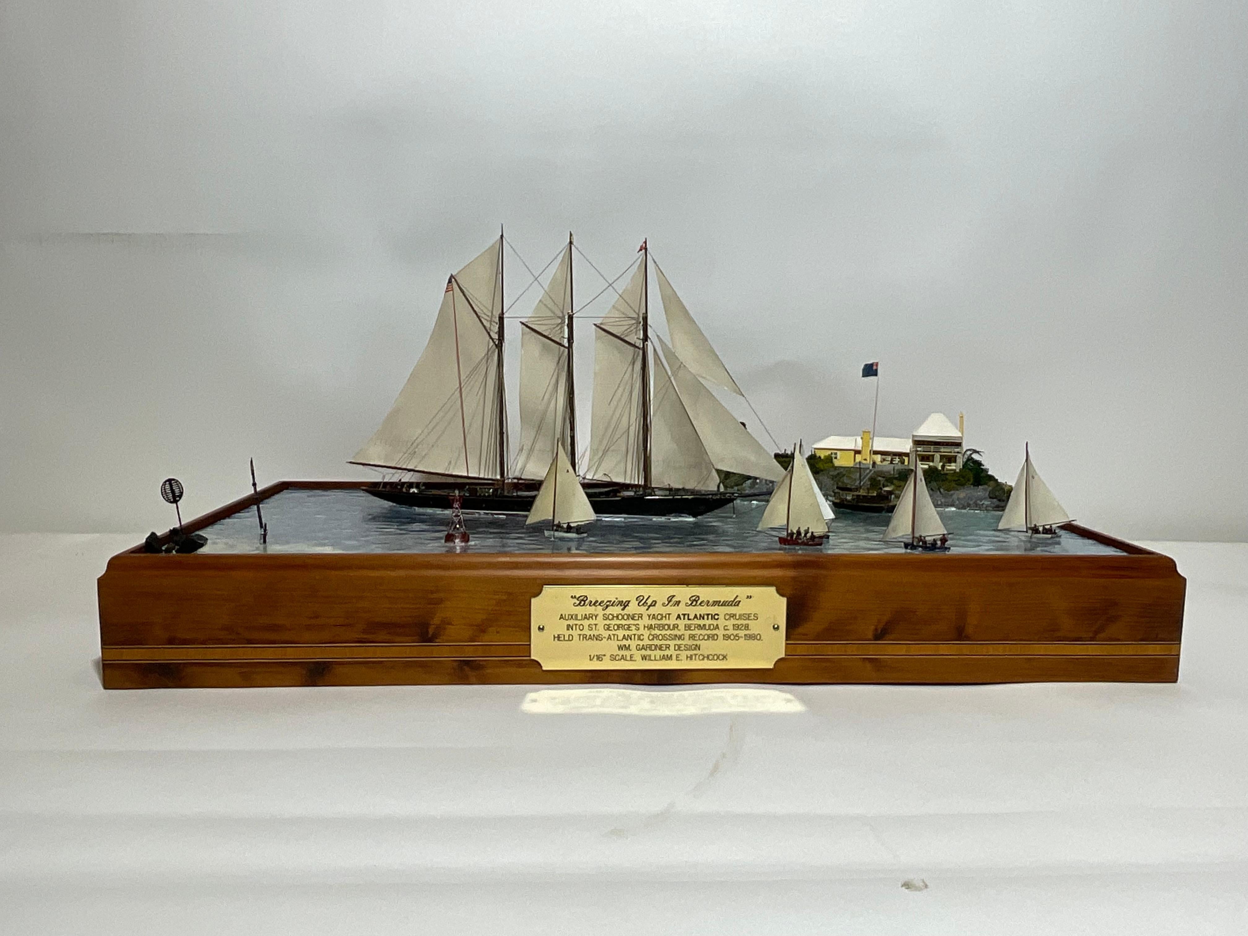Maritime Diorama of Schooner Yacht Atlantic In Excellent Condition For Sale In Norwell, MA