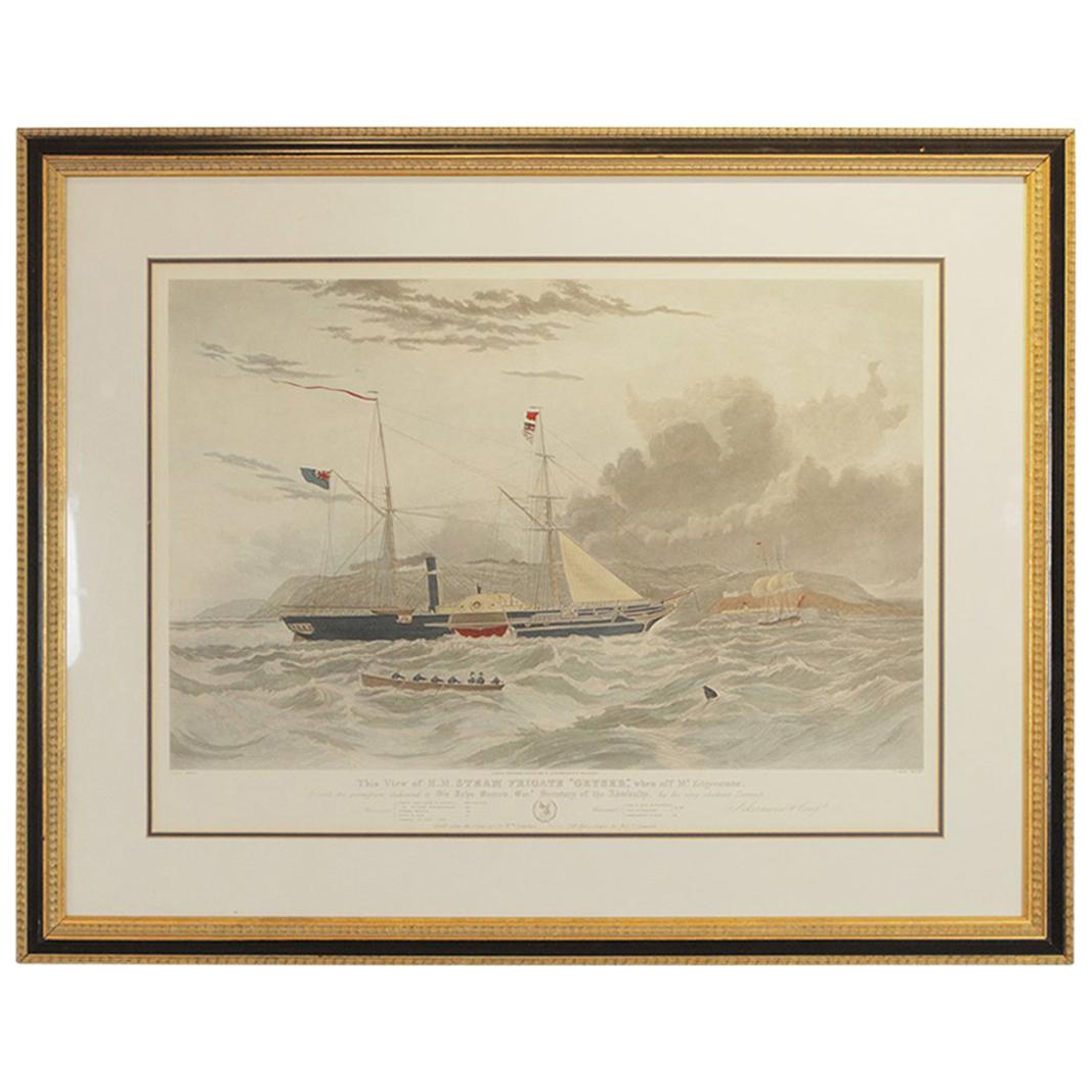 Maritime Hand Colored Engraving "This View of H. M. Steam Frigate Geyser" 1856