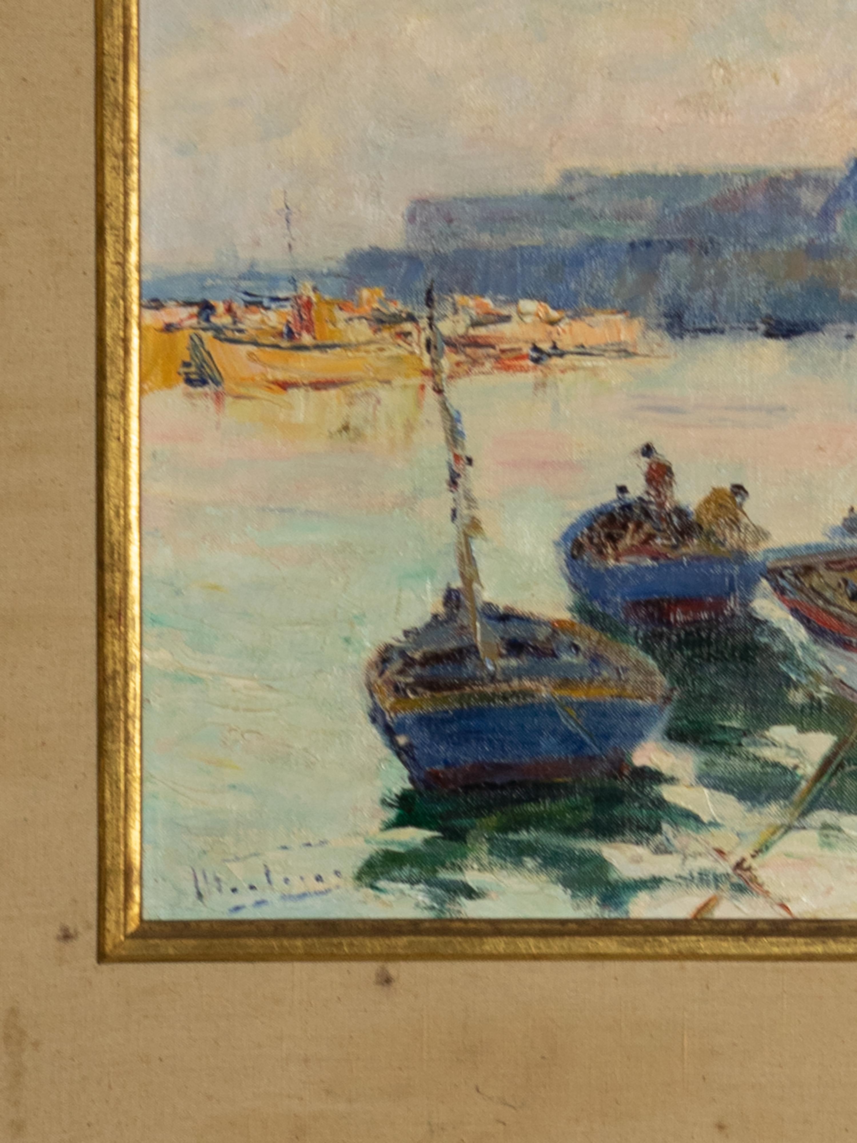 Maritime Hafenszene, Gemälde von Jaime Murteira, 20. Jahrhundert (Geölt) im Angebot