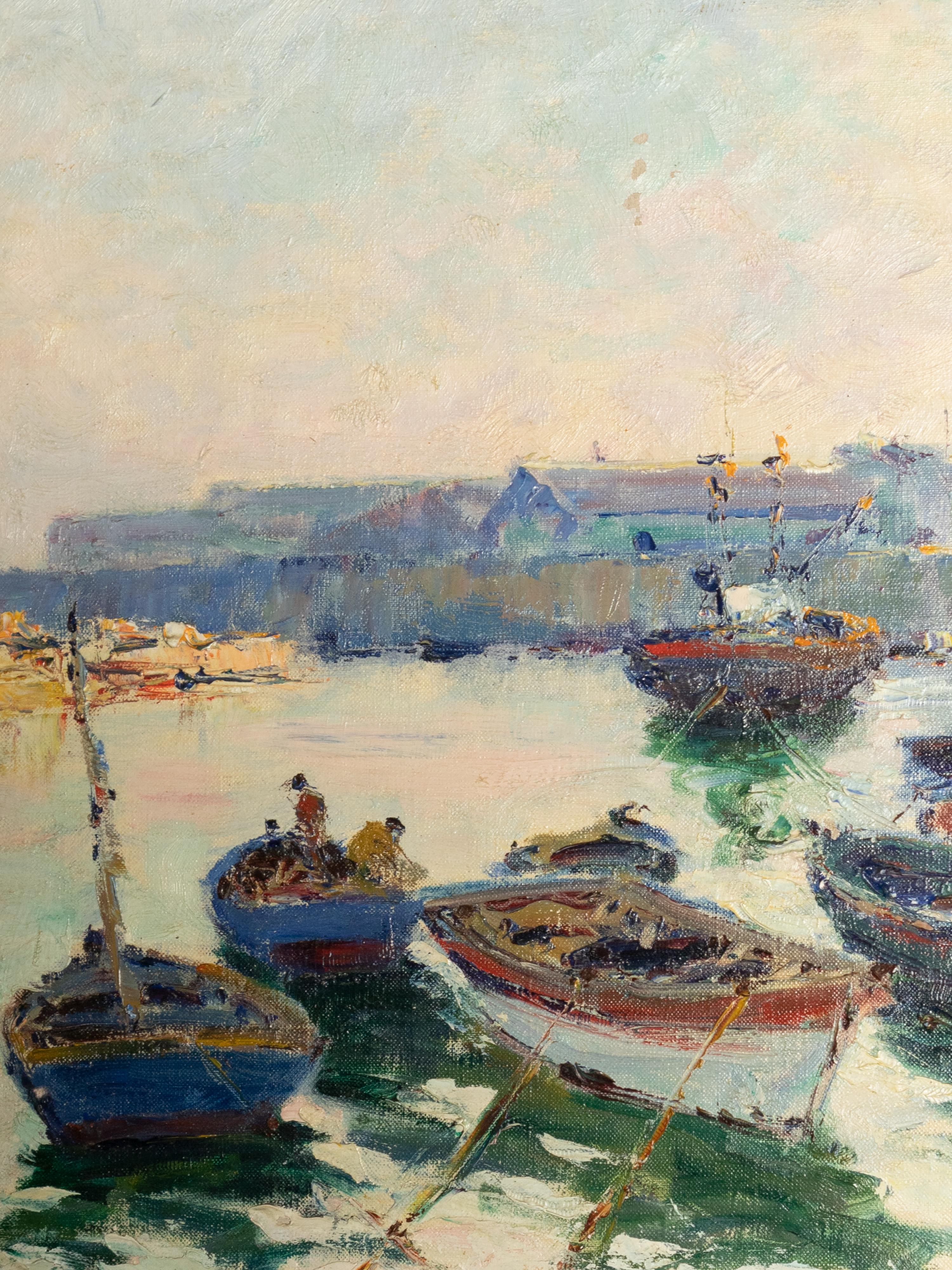 Maritime Hafenszene, Gemälde von Jaime Murteira, 20. Jahrhundert im Angebot 1