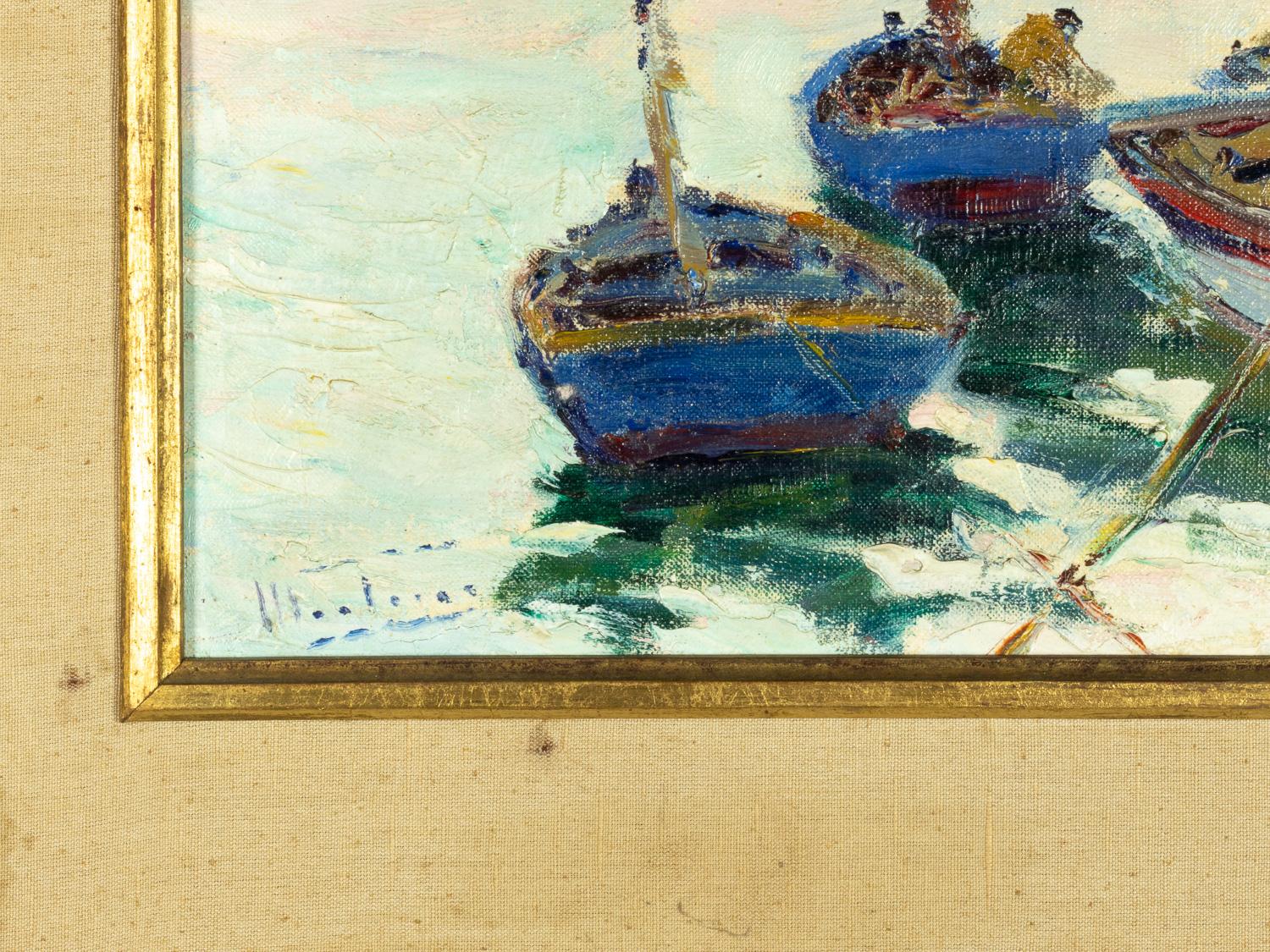 Maritime Hafenszene, Gemälde von Jaime Murteira, 20. Jahrhundert im Angebot 2