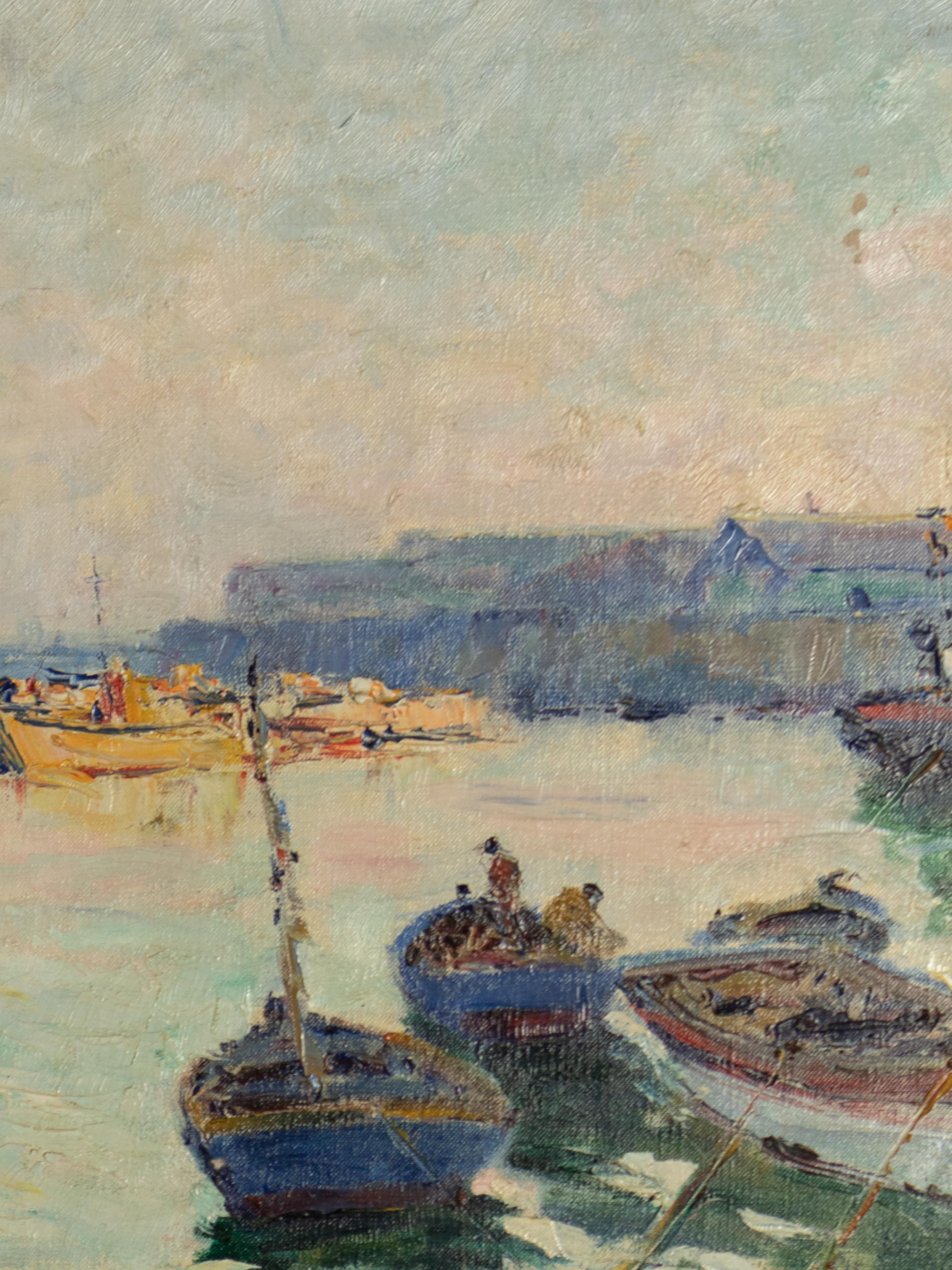 Gemälde einer maritimen Hafenszene, Jaime Murteira, Portugiesische Schule, 20. im Angebot 5