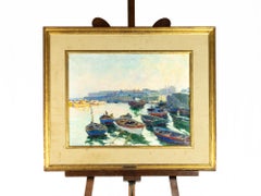 Maritime Harbor Scene Painting, Jaime Murteira, Portuguese School, 20th Century