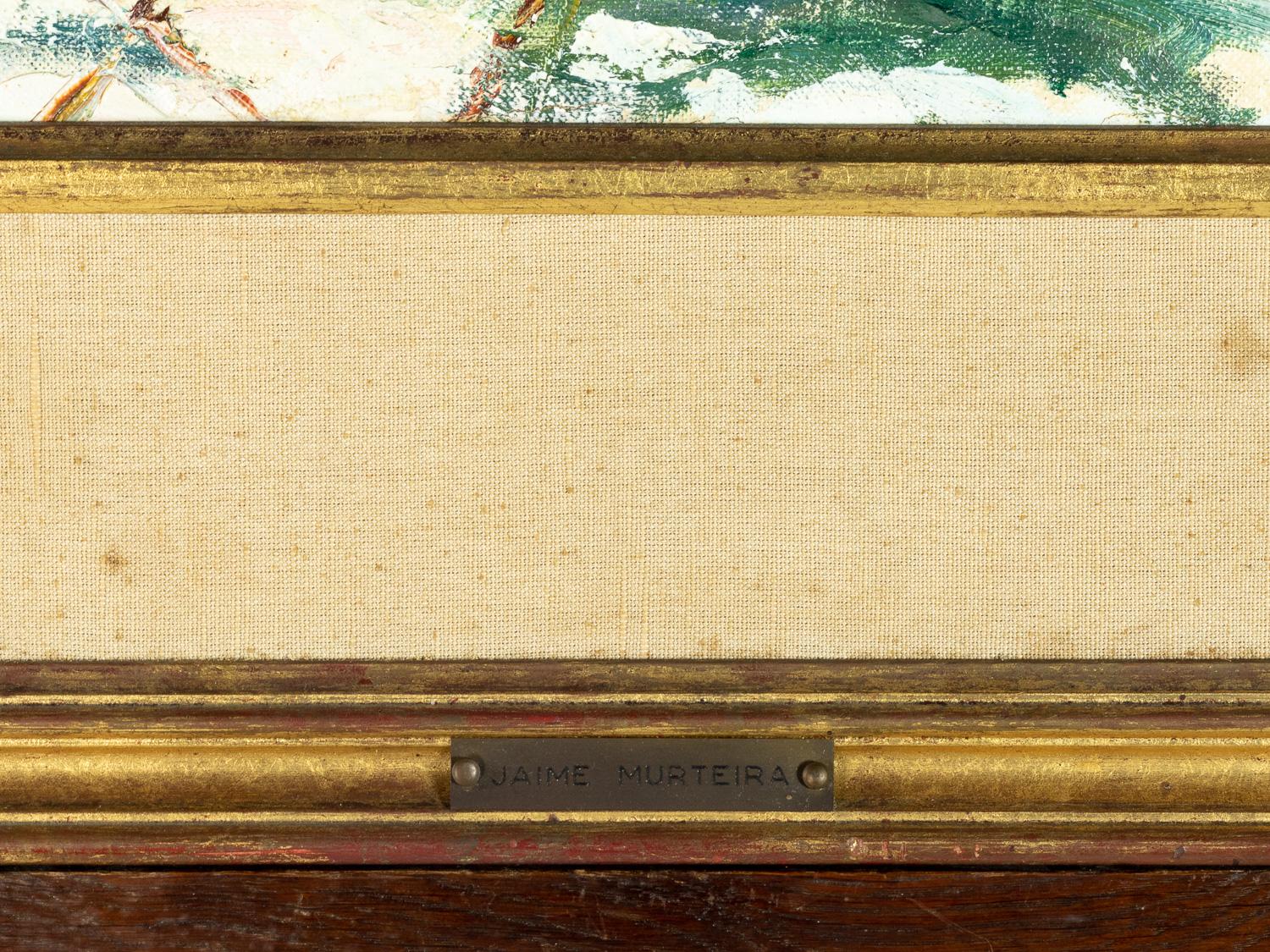 Gemälde einer maritimen Hafenszene, Jaime Murteira, Portugiesische Schule, 20. (Leinwand) im Angebot