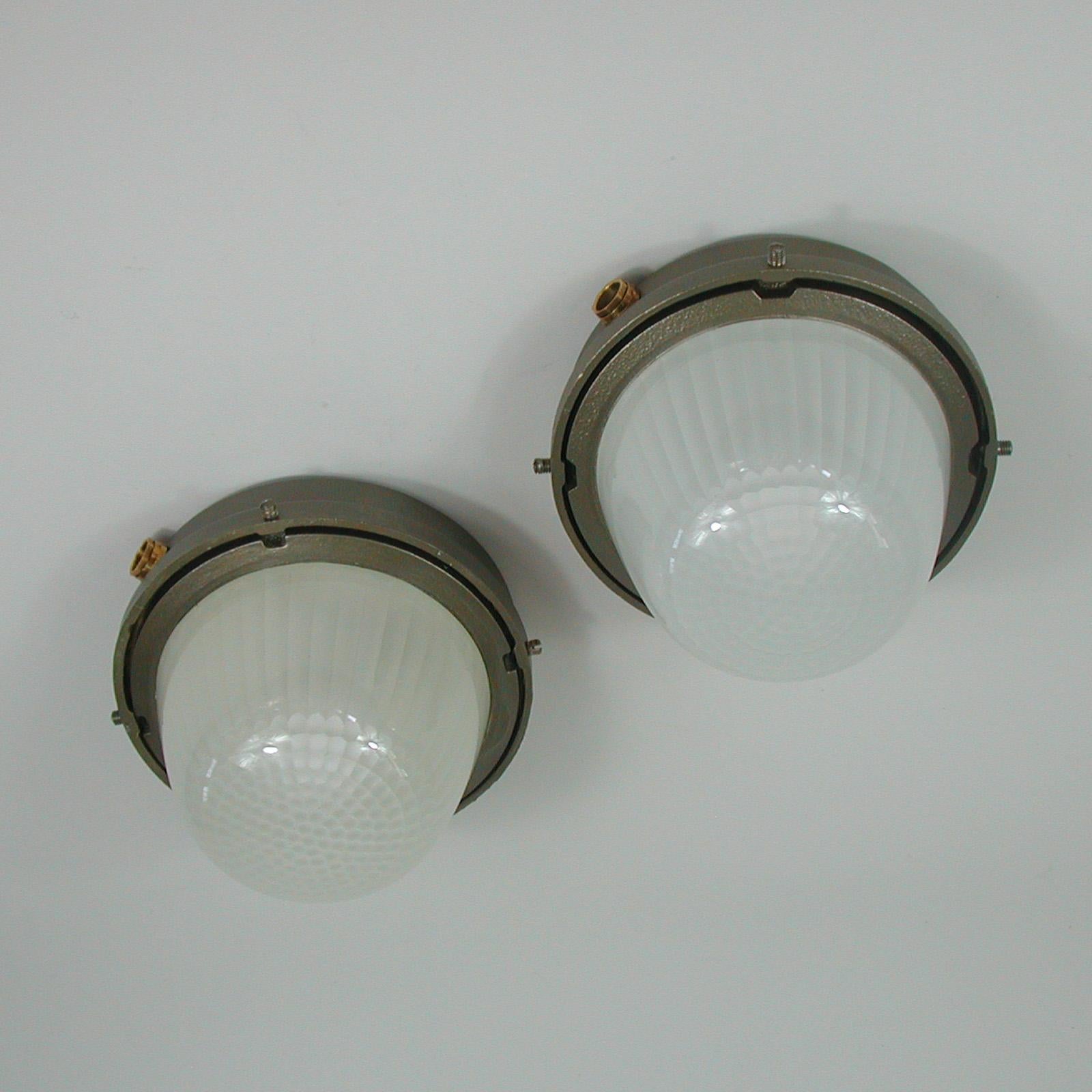 French Maritime Holophane Sconces Wall Lights by HOLOPHANE, France 1950s, Set of Two For Sale