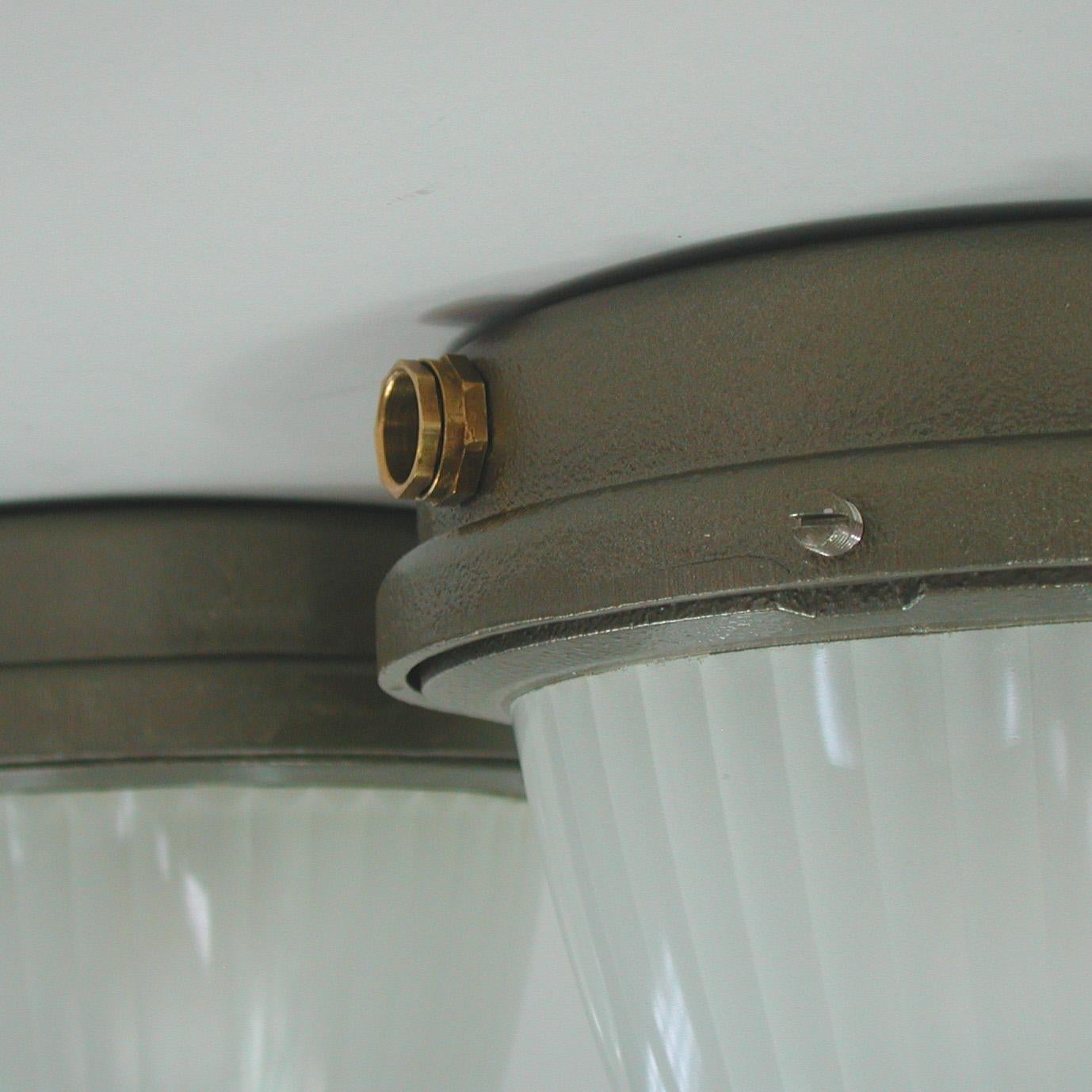 Glass Maritime Holophane Sconces Wall Lights by HOLOPHANE, France 1950s, Set of Two For Sale