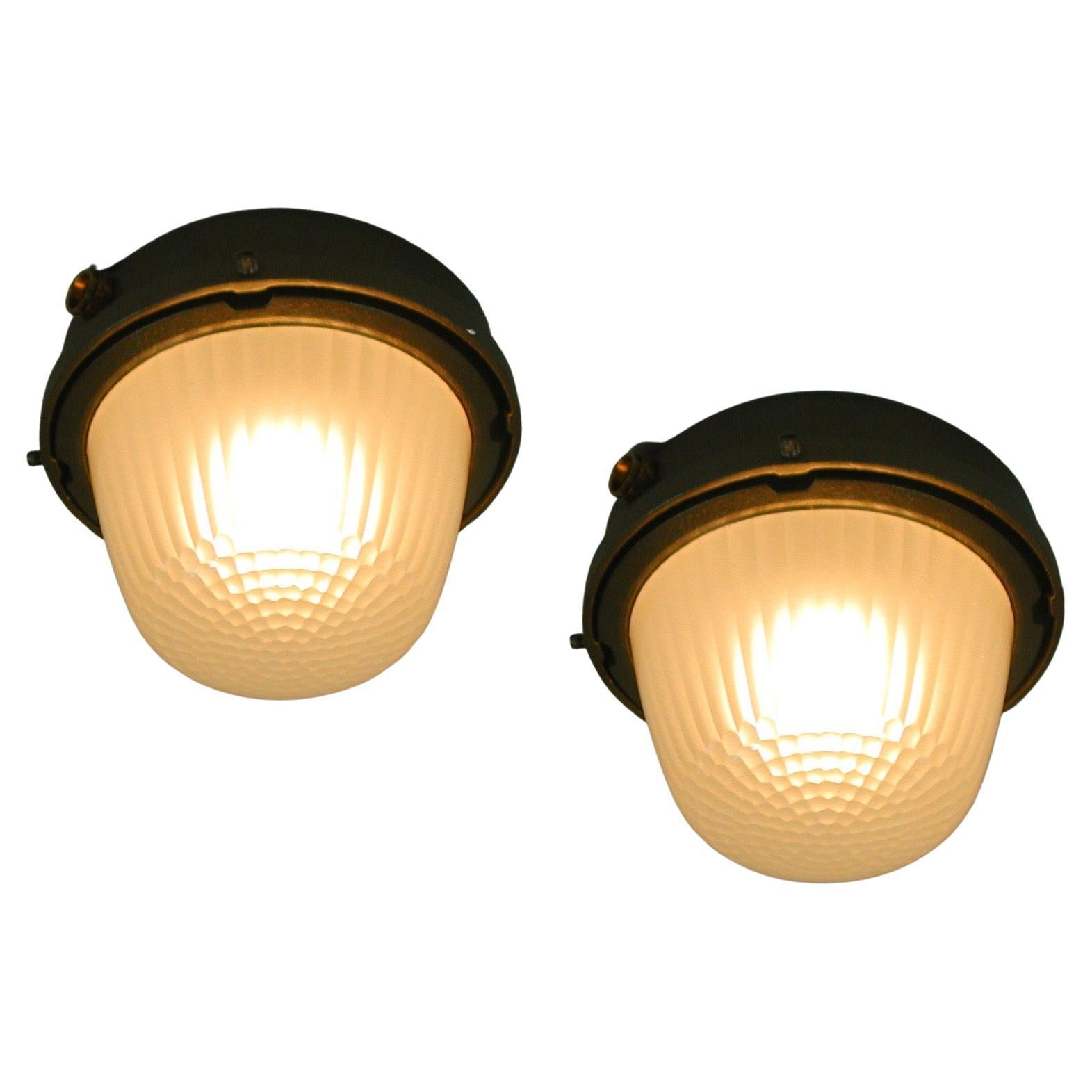 Maritime Holophane Sconces Wall Lights by HOLOPHANE, France 1950s, Set of Two For Sale