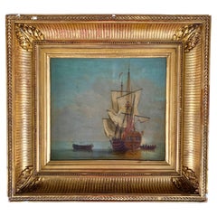 Maritime Landscape Oil on Canvas Hand-Painted 19th Century