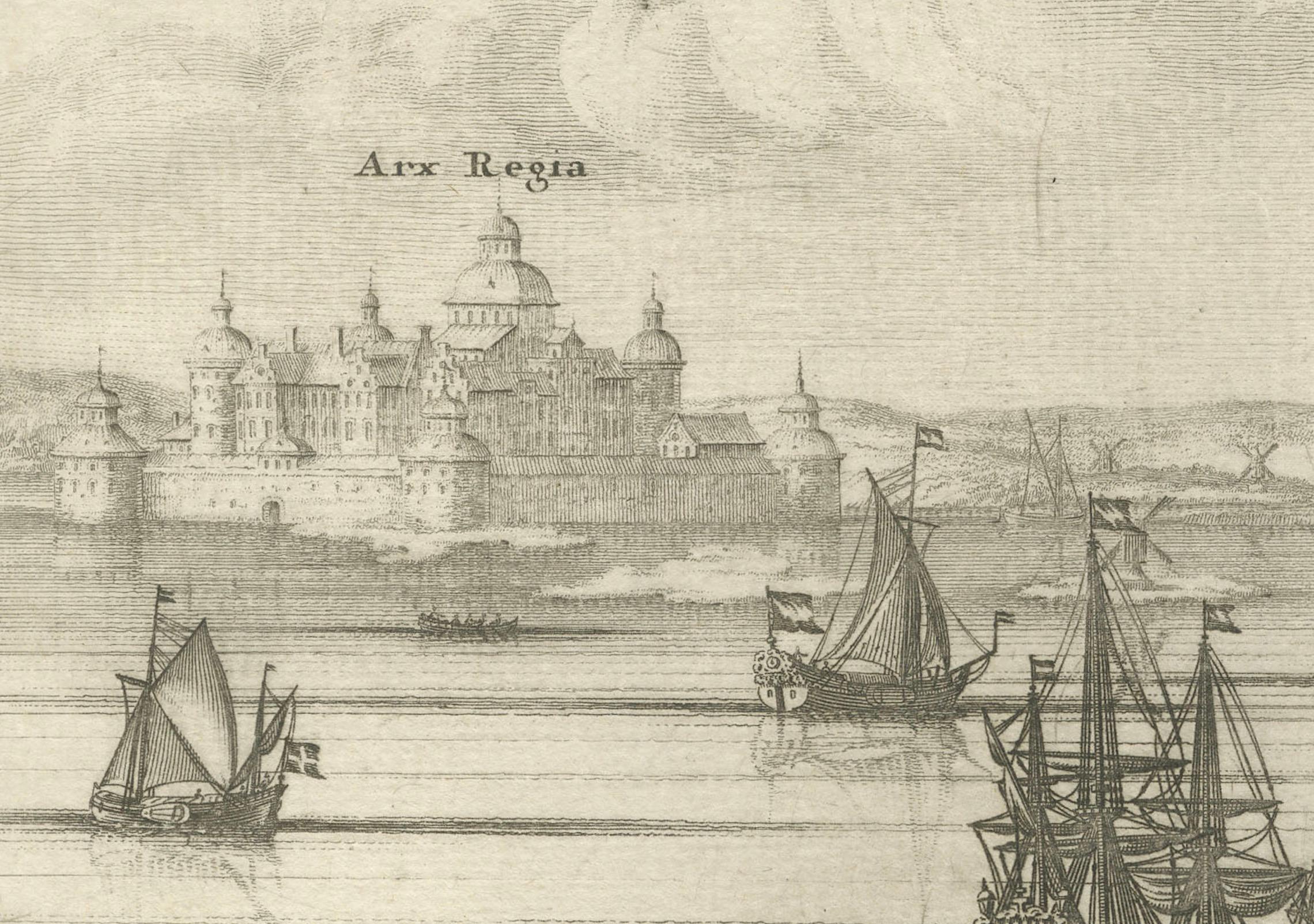 Paper Maritime Majesty: The 17th-Century Skyline of Kalmar in Sweden, 1693 For Sale