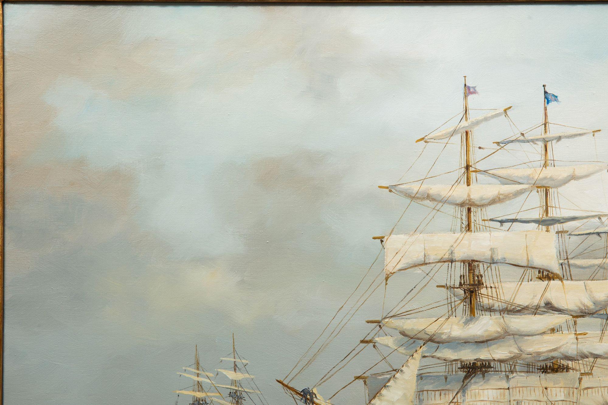 Inglese Paesaggio marittimo nautico Henry Scott Pittura a olio 
