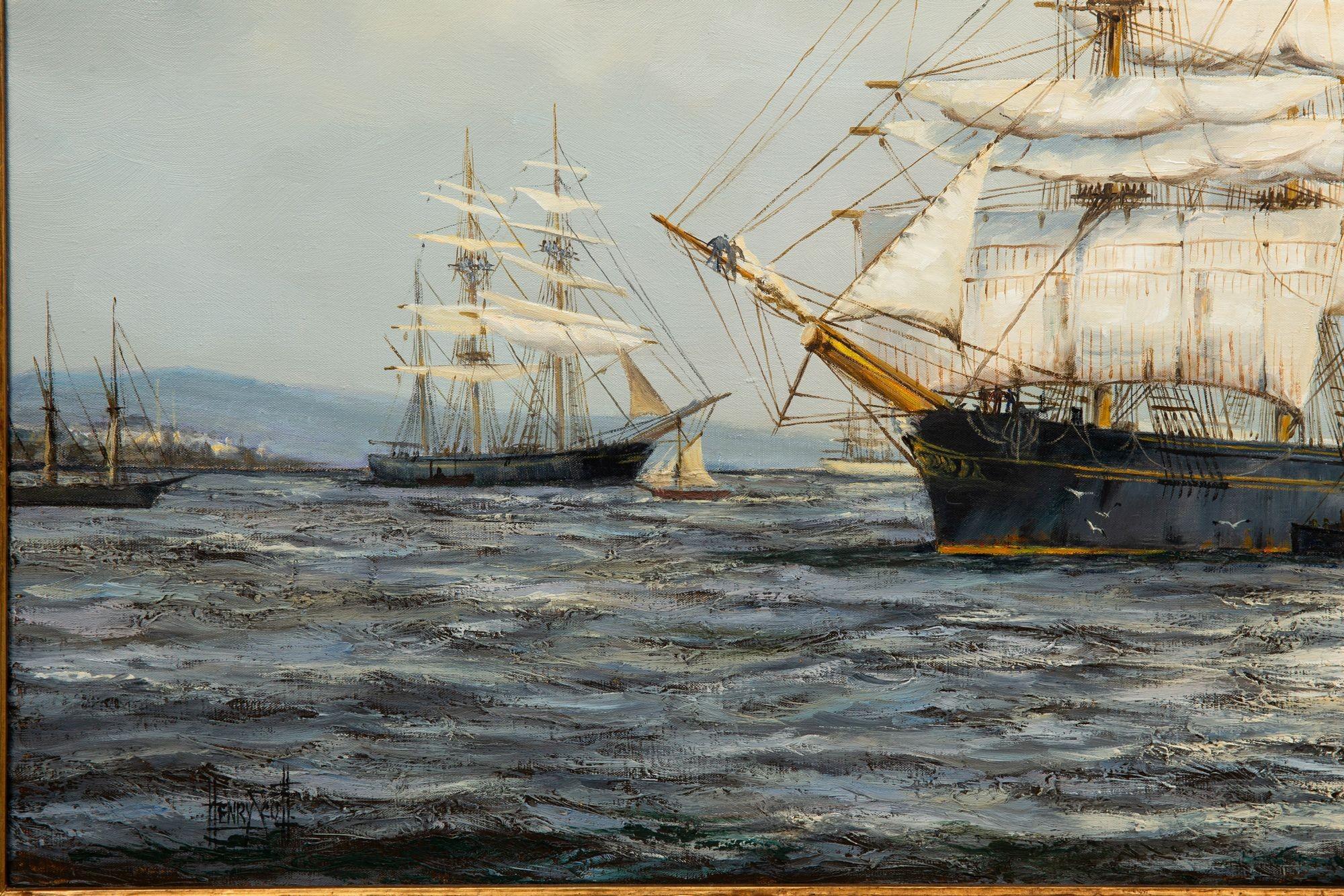 XX secolo Paesaggio marittimo nautico Henry Scott Pittura a olio 
