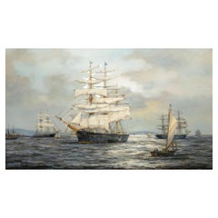 Paesaggio marittimo nautico Henry Scott Pittura a olio "Harvey Mills" Porto di Boston